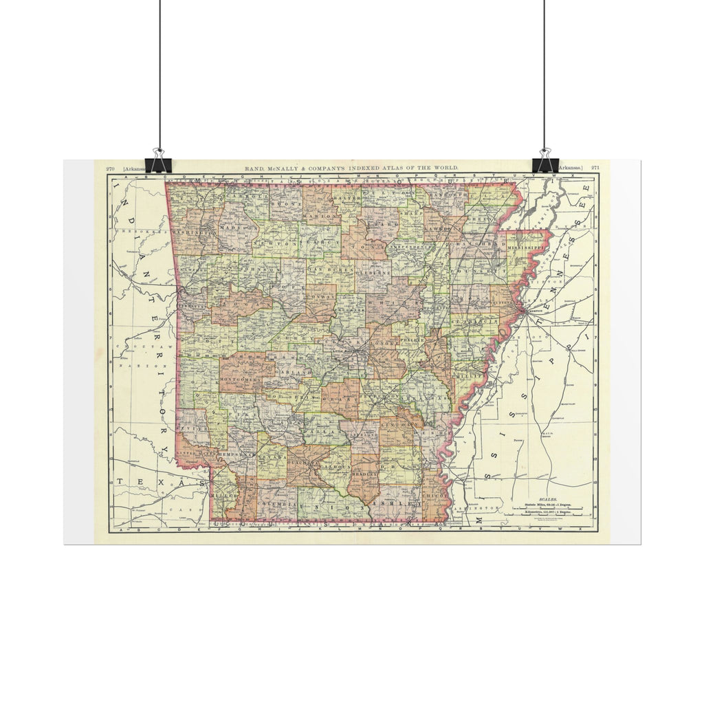 Arkansas Historic Map (c. 1893) Rolled Poster | Antique State Map Wall Art