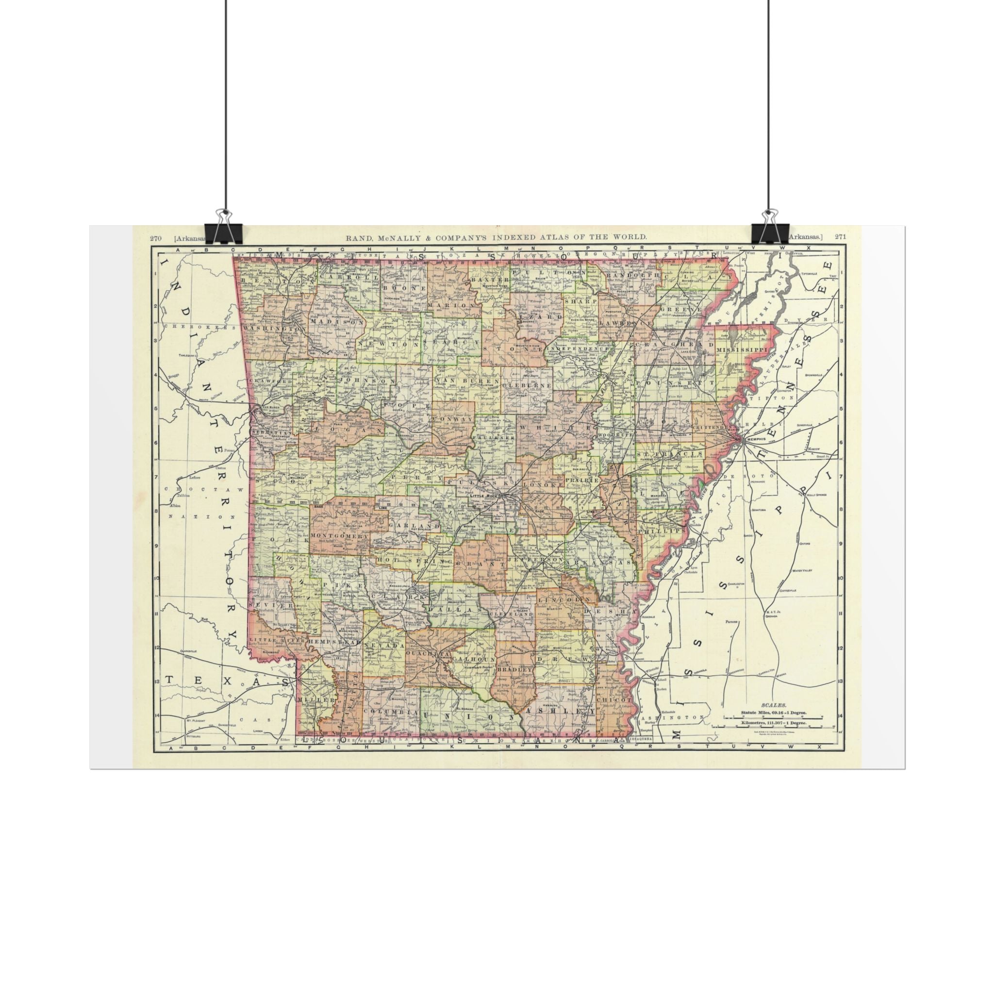 Arkansas Historic Map (c. 1893) Rolled Poster | Antique State Map Wall Art