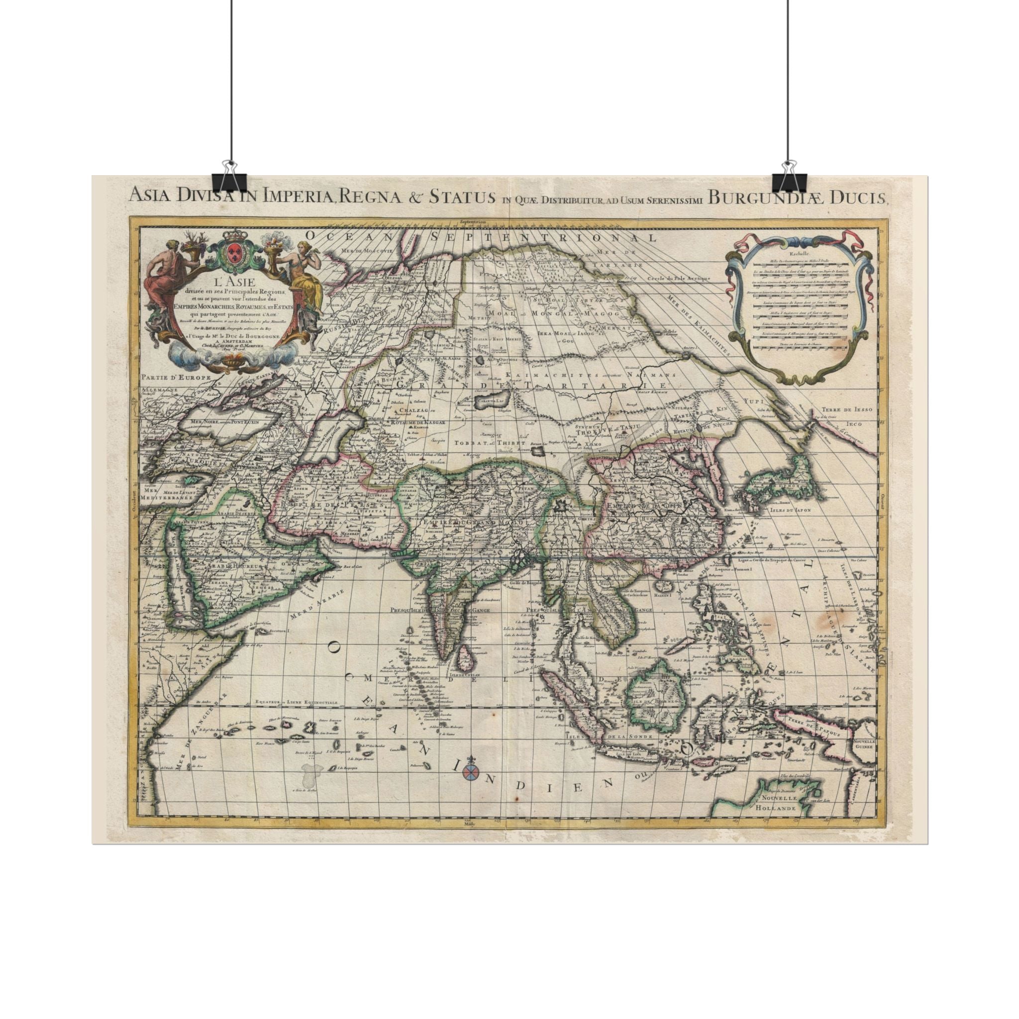 Asia and Grande Tartarie Historic World Map (c. 1730) Rolled Poster | Antique State Map Wall Art