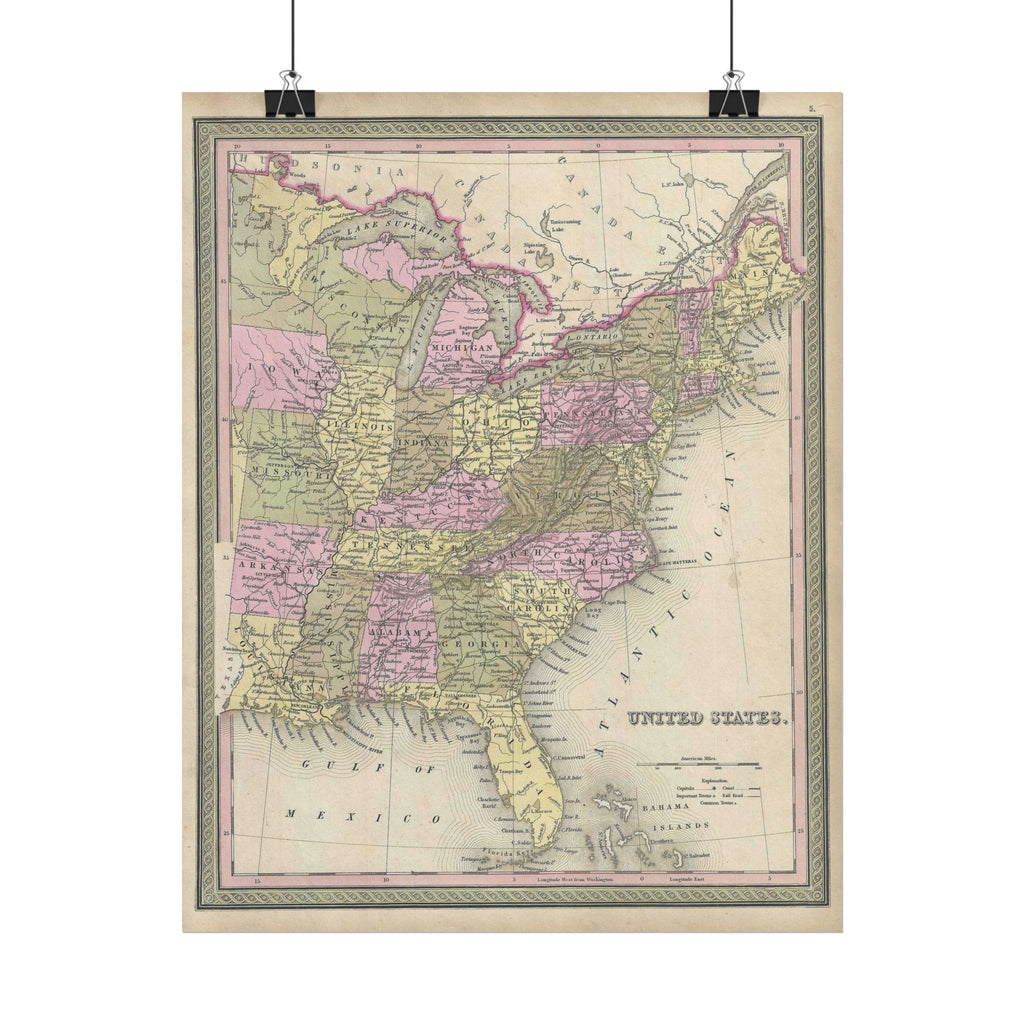United States of America Historic Map (c. 1849) Rolled Poster | Vintage Map Wall Art
