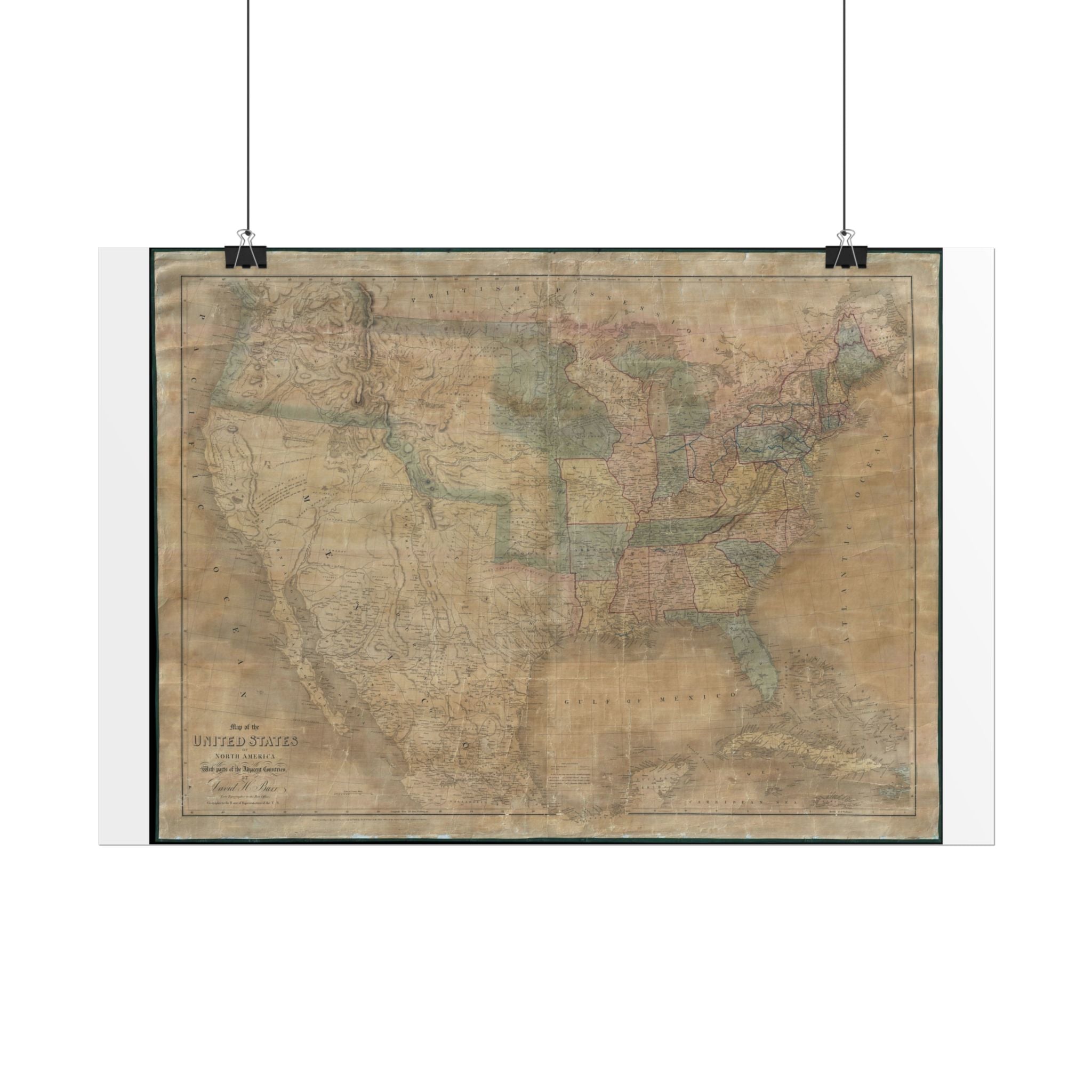 United States of America Historic Map (c. 1839) Rolled Poster | Vintage Map Wall Art