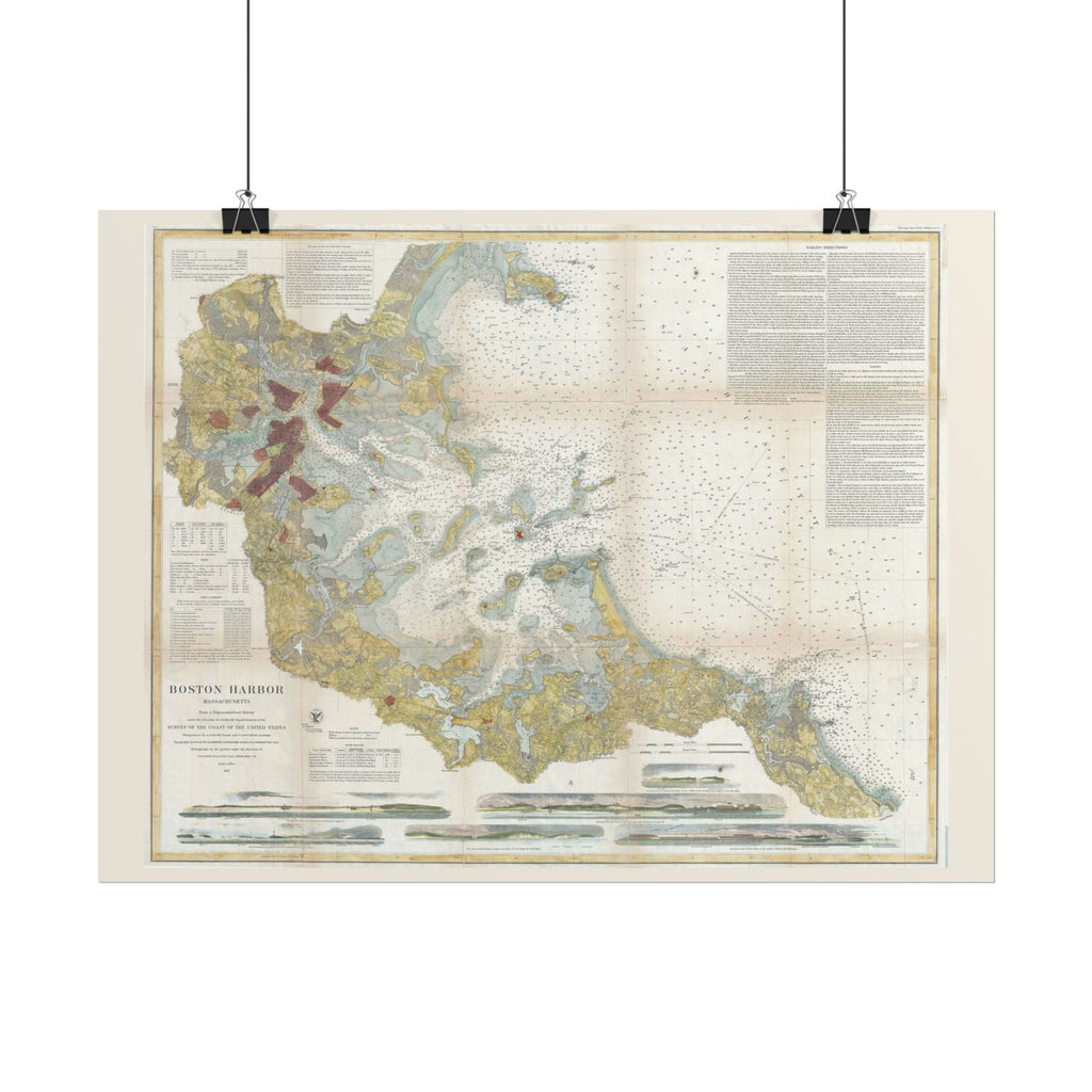 Boston Harbor (c. 1867) Historic City Map Rolled Poster | Antique Map Wall Art