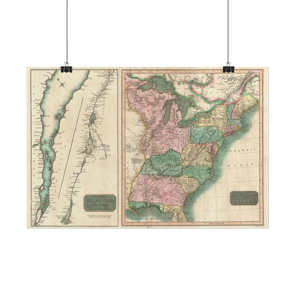 United States of America Historic Map (c. 1814) Rolled Poster | Vintage Map Wall Art