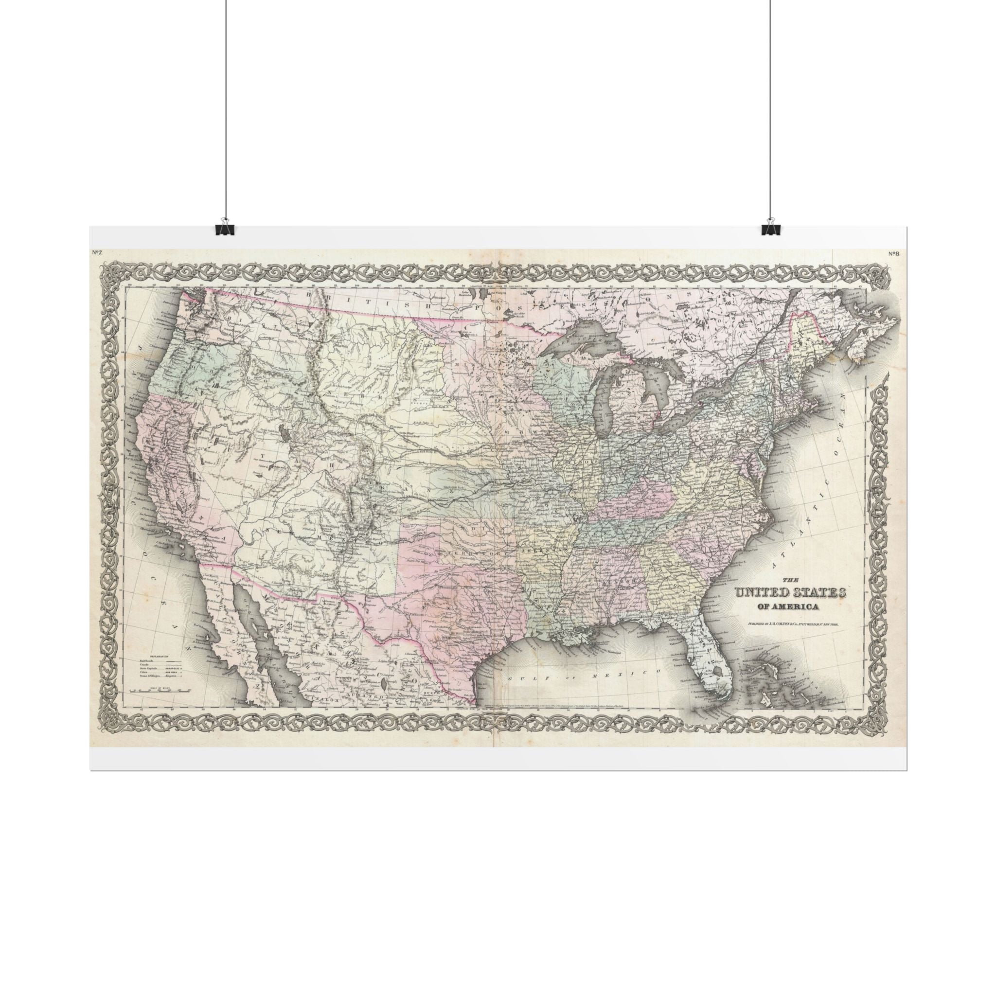 United States of America Historic Map (c. 1855) Rolled Poster | Vintage Map Wall Art