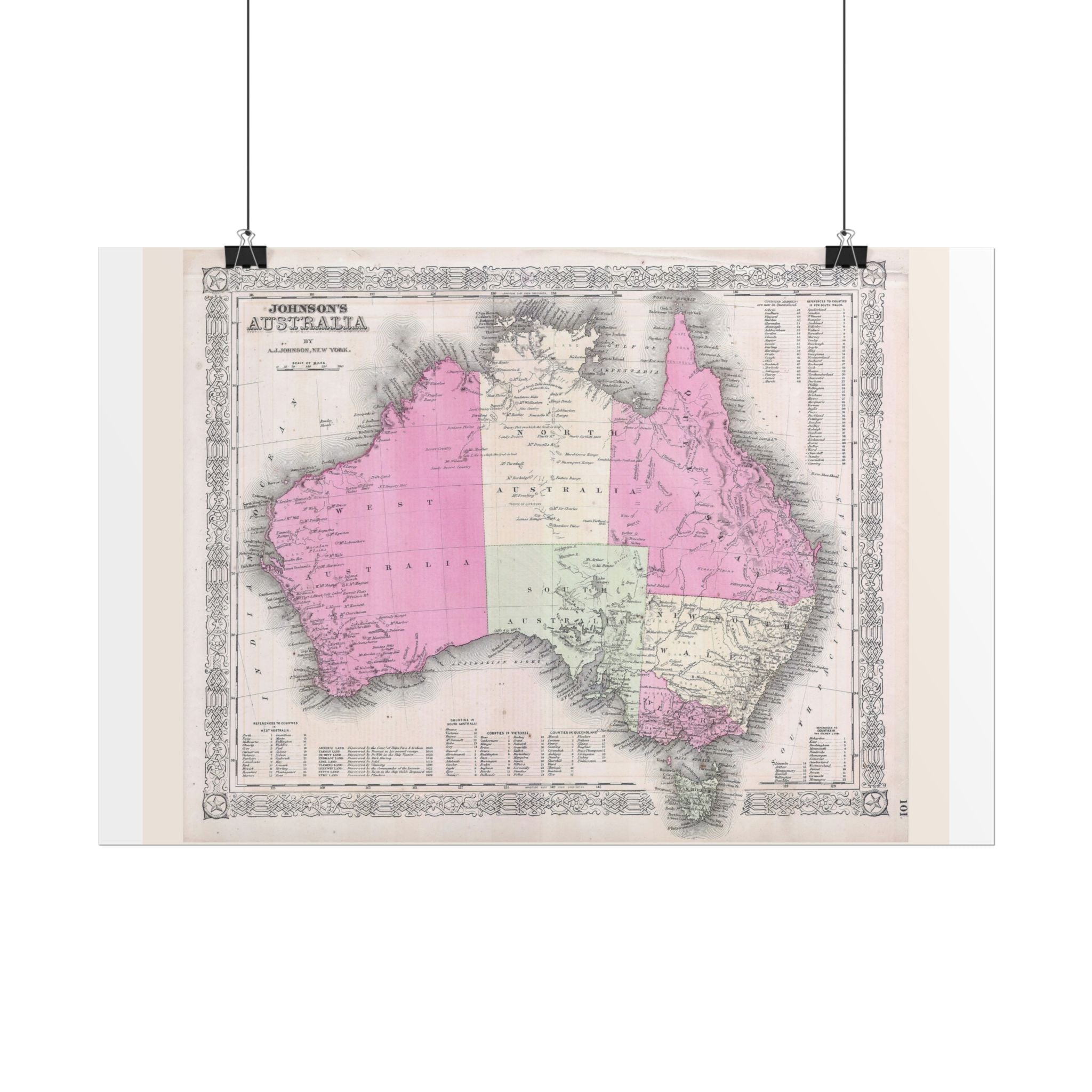 Australia Historic Map (c. 1865) Rolled Poster | Vintage Map Wall Art