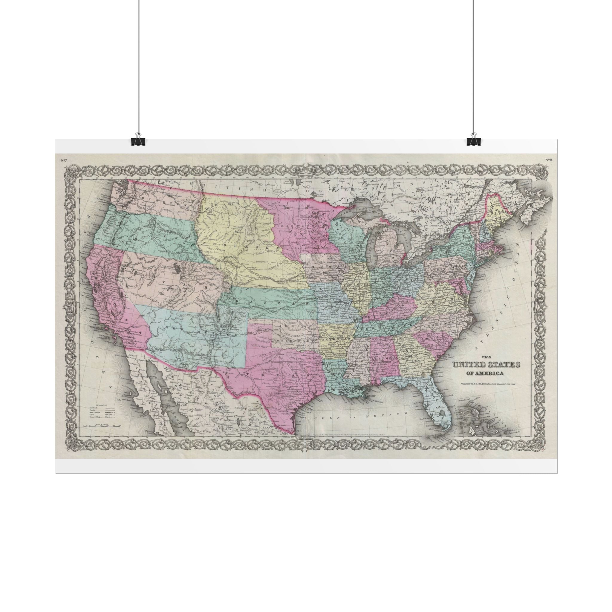 United States of America Historic Map (c. 1856) Rolled Poster | Vintage Map Wall Art