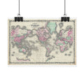 The World Atlas Mercator's Projection Historic Map (c. 1863) Rolled Poster | Antique Map Wall Art