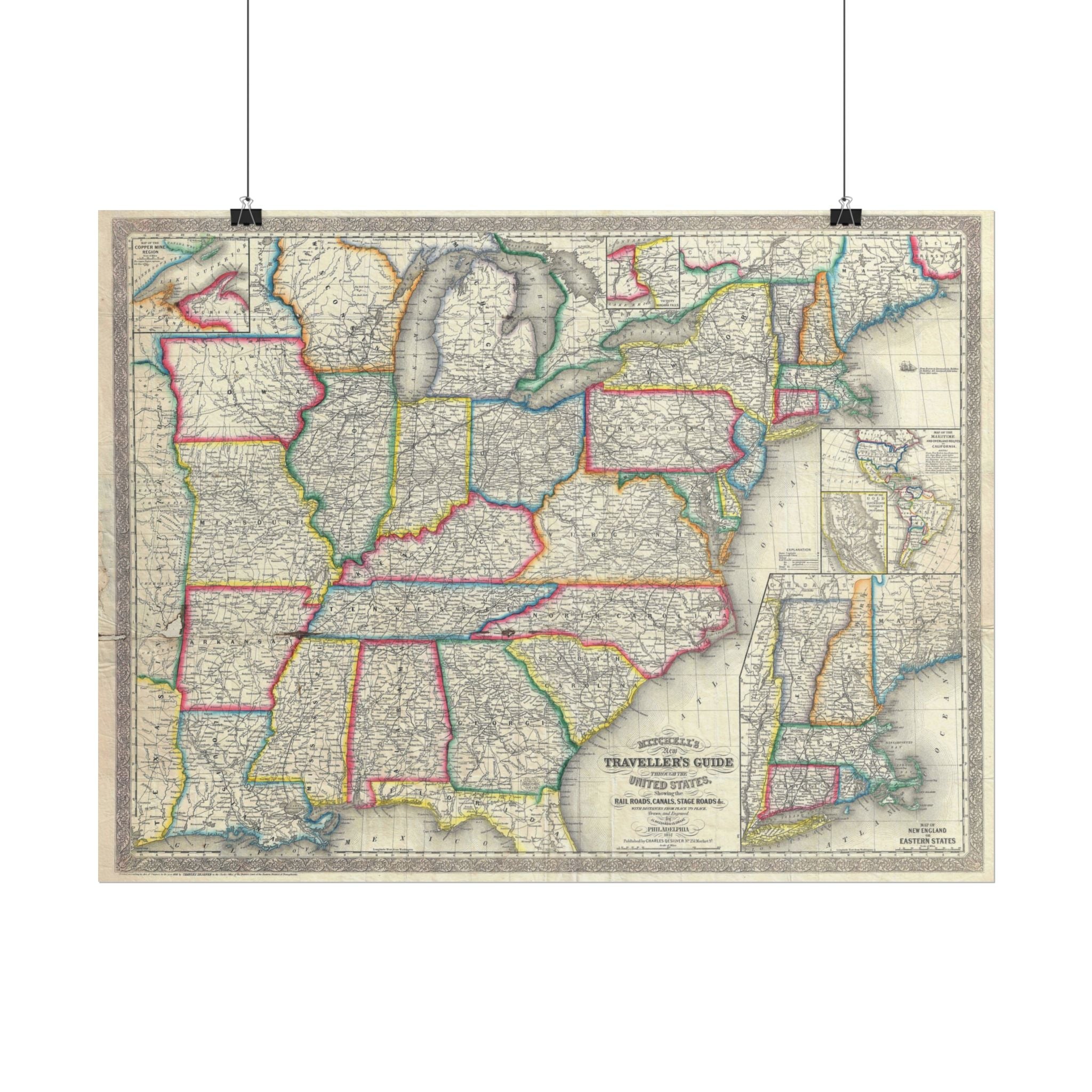 United States of America Historic Map (c. 1857) Rolled Poster | Vintage Map Wall Art