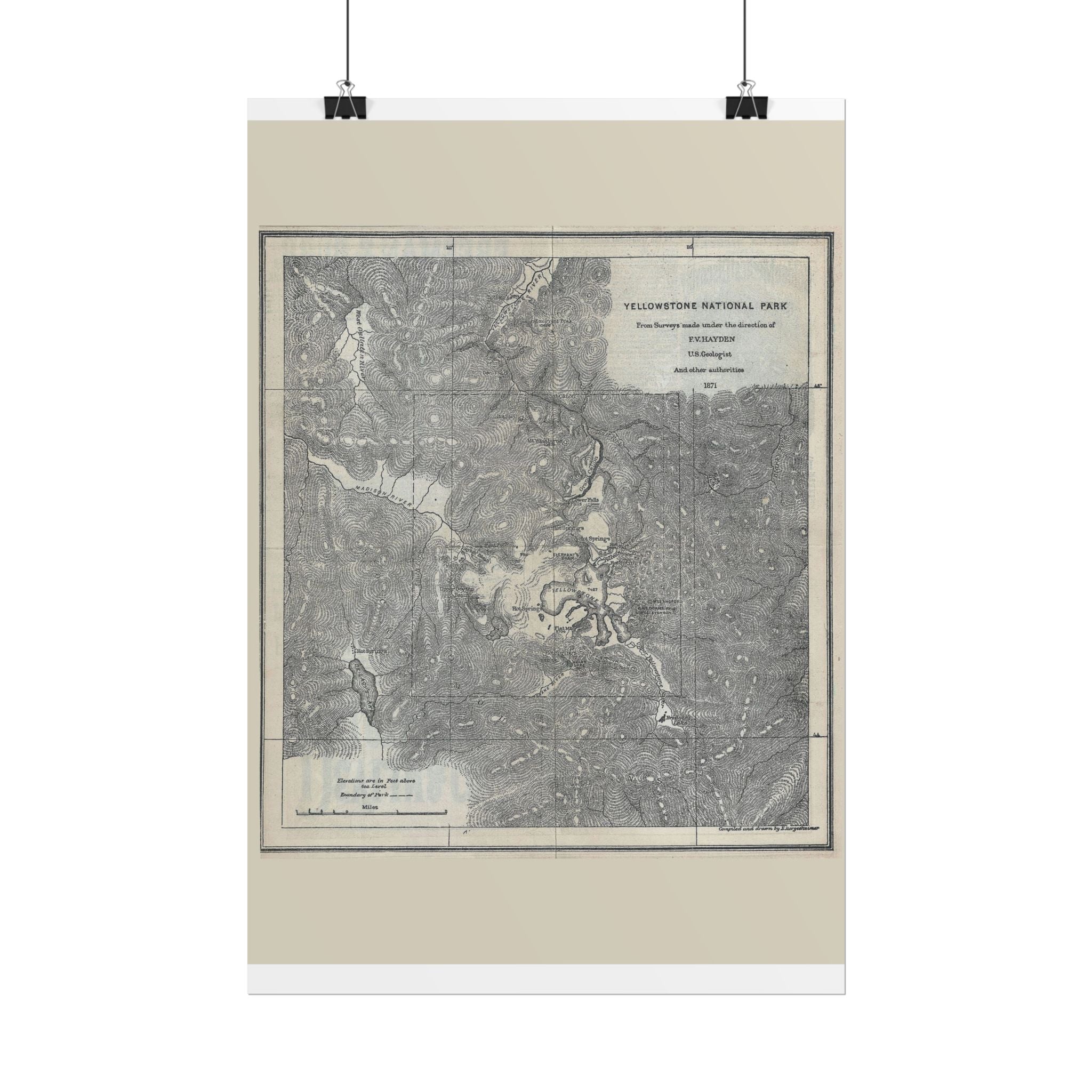 Yellowstone Geologic Survey (c. 1871) Historic Map Rolled Poster | Antique Map Wall Art