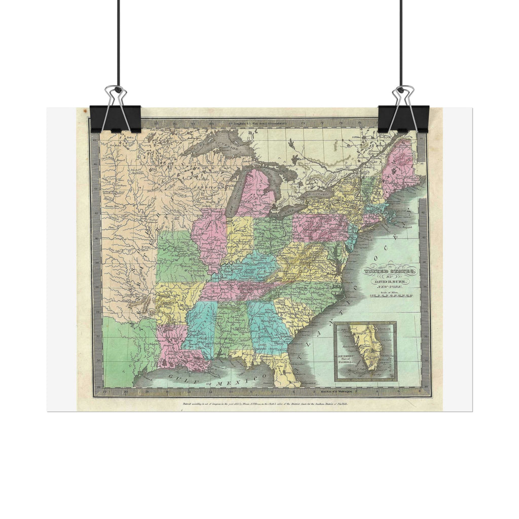 United States of America Historic Map (c. 1835) Rolled Poster | Vintage Map Wall Art