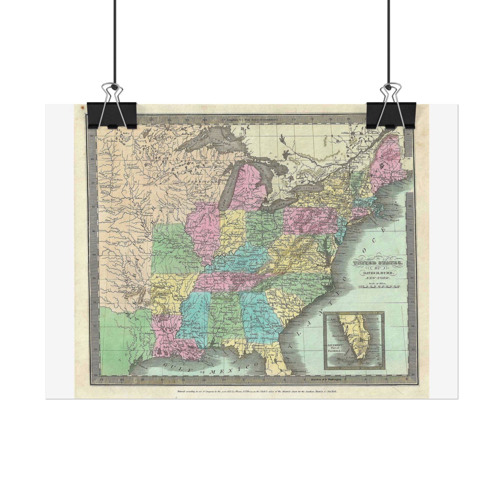 United States of America Historic Map (c. 1835) Rolled Poster | Vintage Map Wall Art