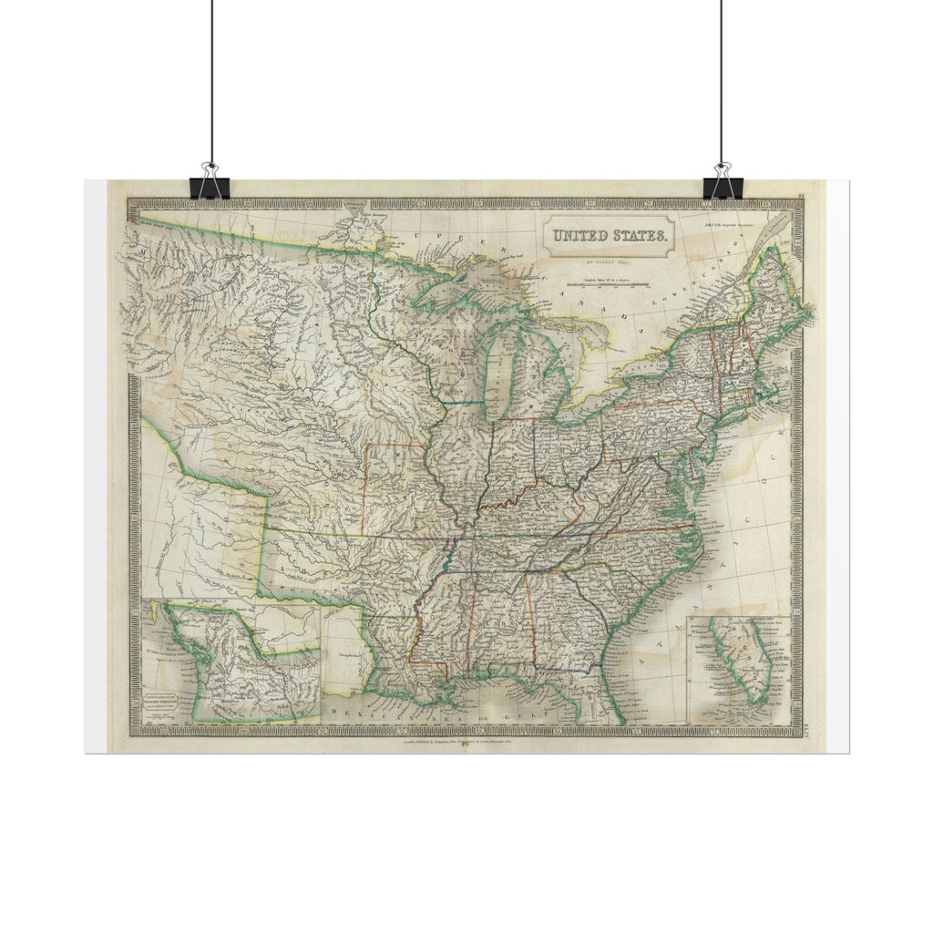 United States of America Historic Map (c. 1835) Rolled Poster | Vintage Map Wall Art