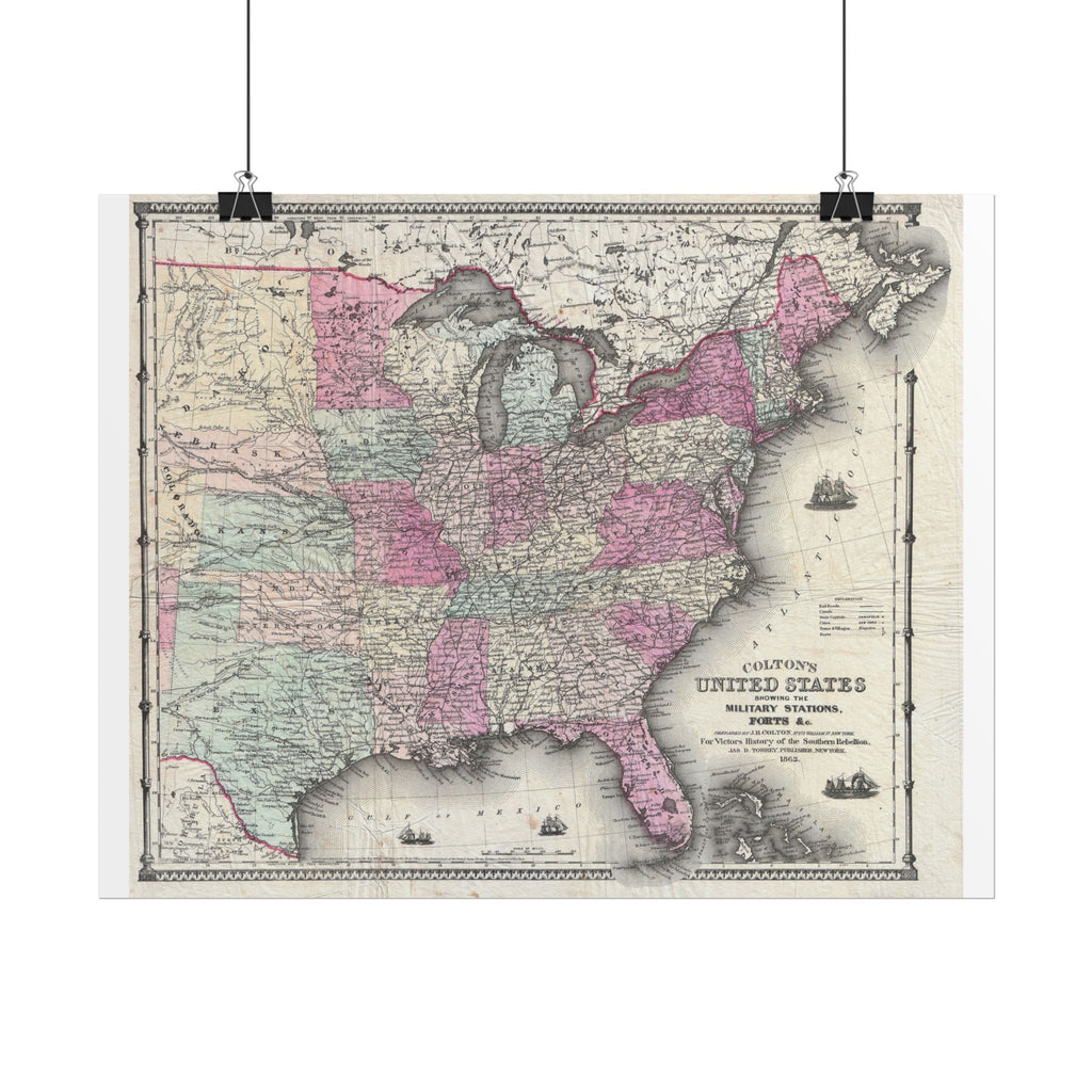 United States of America Historic Map (c. 1862) Rolled Poster | Vintage Map Wall Art