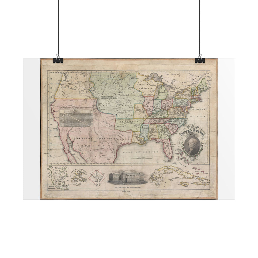 United States of America Historic Map (c. 1828) Rolled Poster | Vintage Map Wall Art