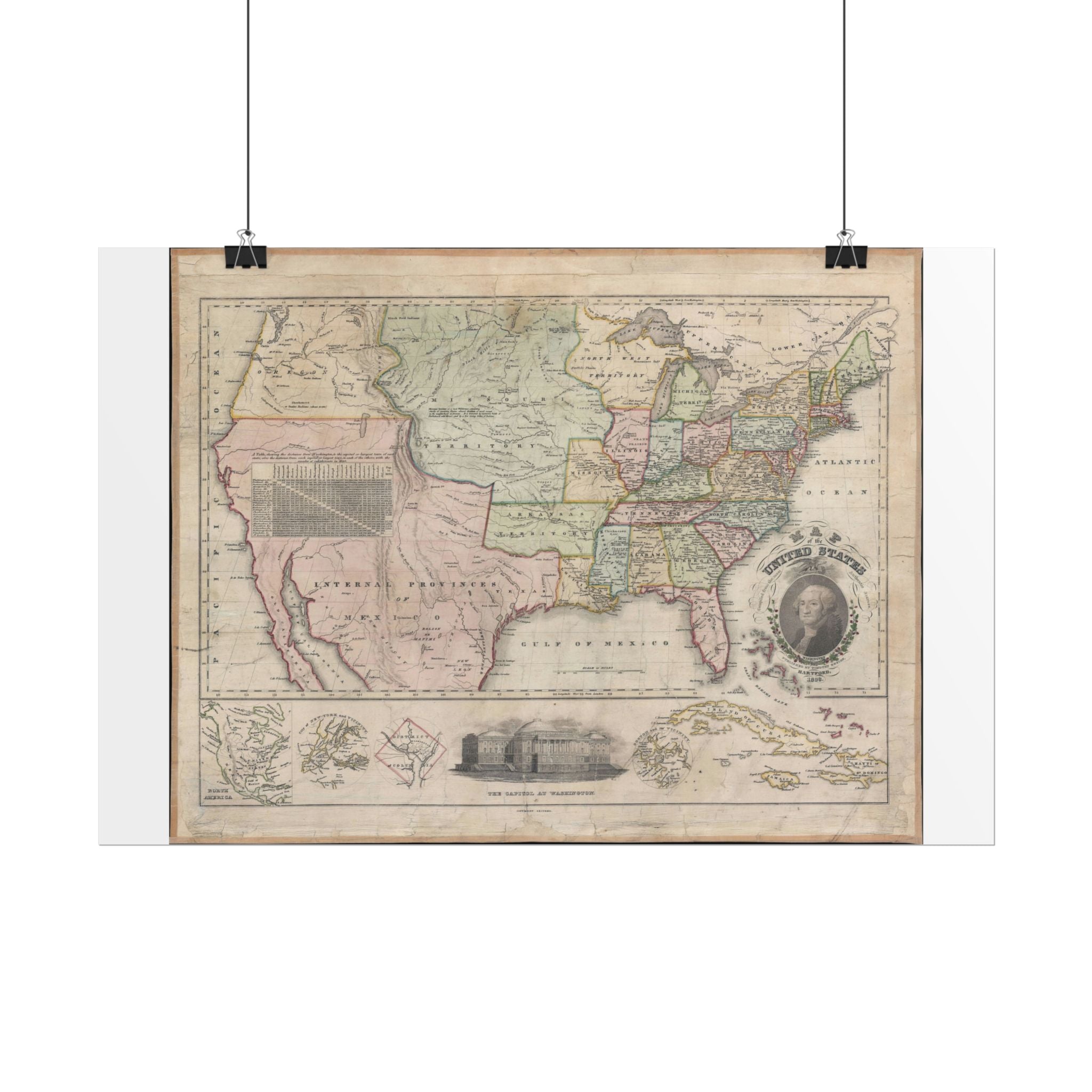 United States of America Historic Map (c. 1828) Rolled Poster | Vintage Map Wall Art