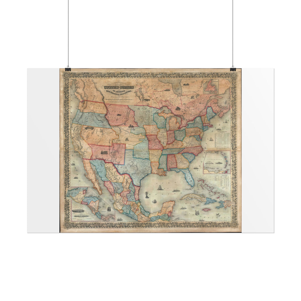 United States of America Historic Map (c. 1854) Rolled Poster | Vintage Map Wall Art