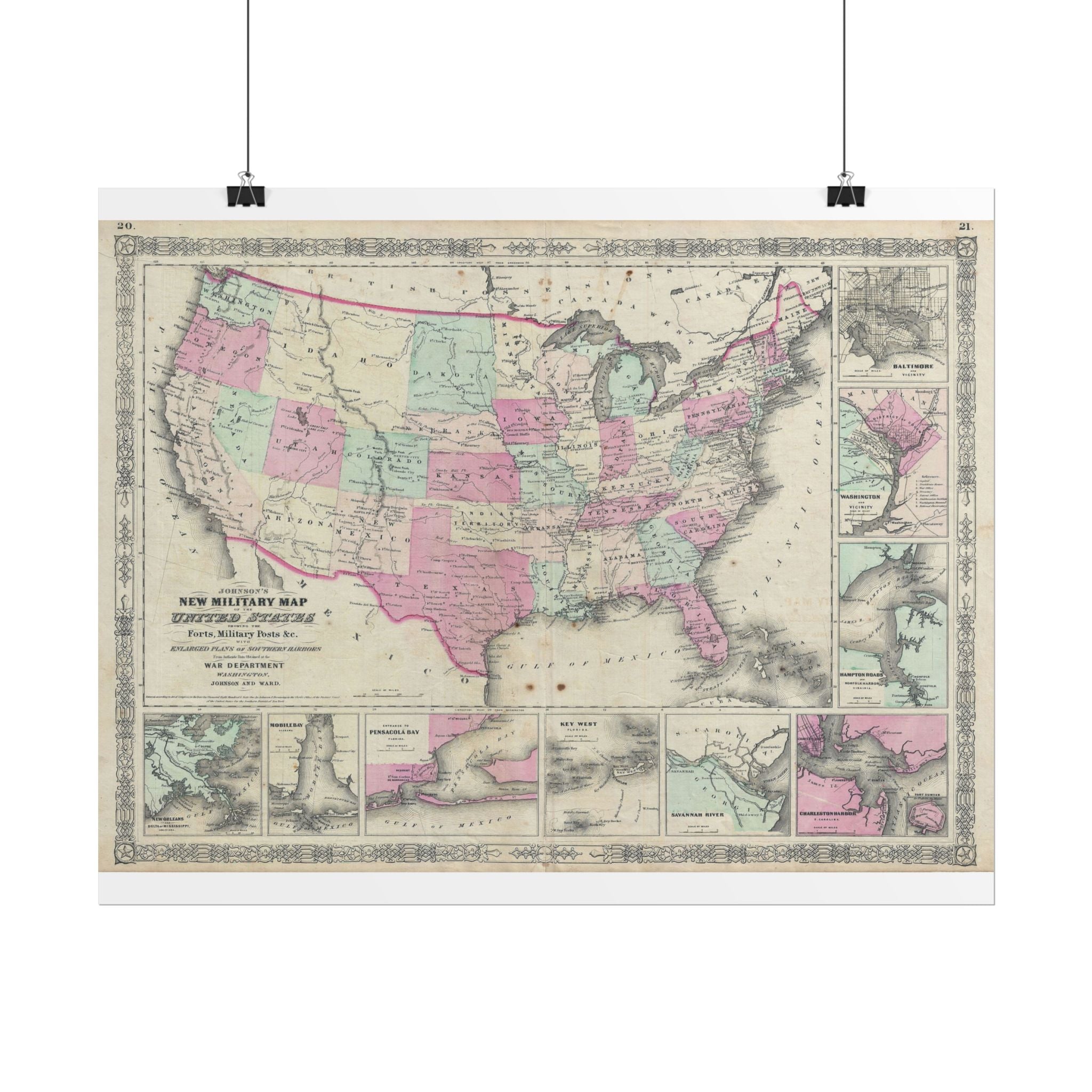 United States of America Historic Map (c. 1863) Rolled Poster | Vintage Map Wall Art