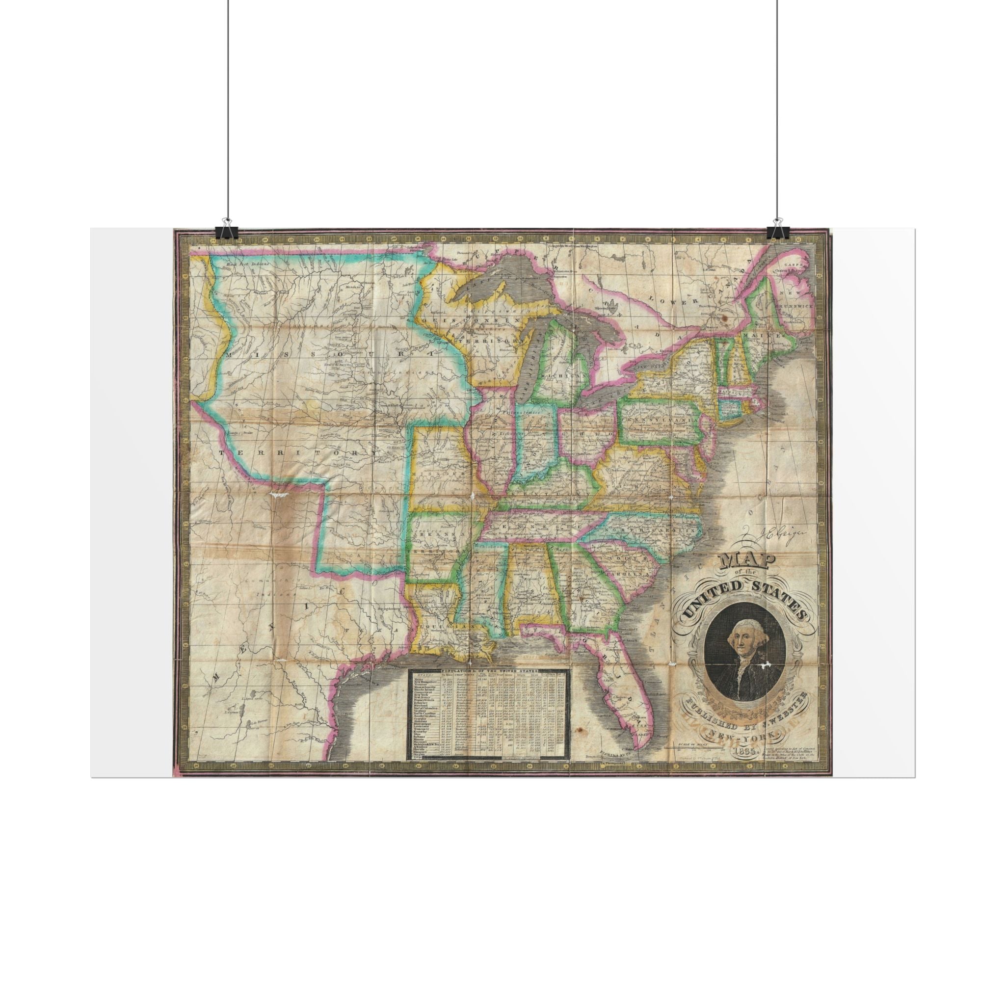 United States of America Historic Map (c. 1835) Rolled Poster | Vintage Map Wall Art