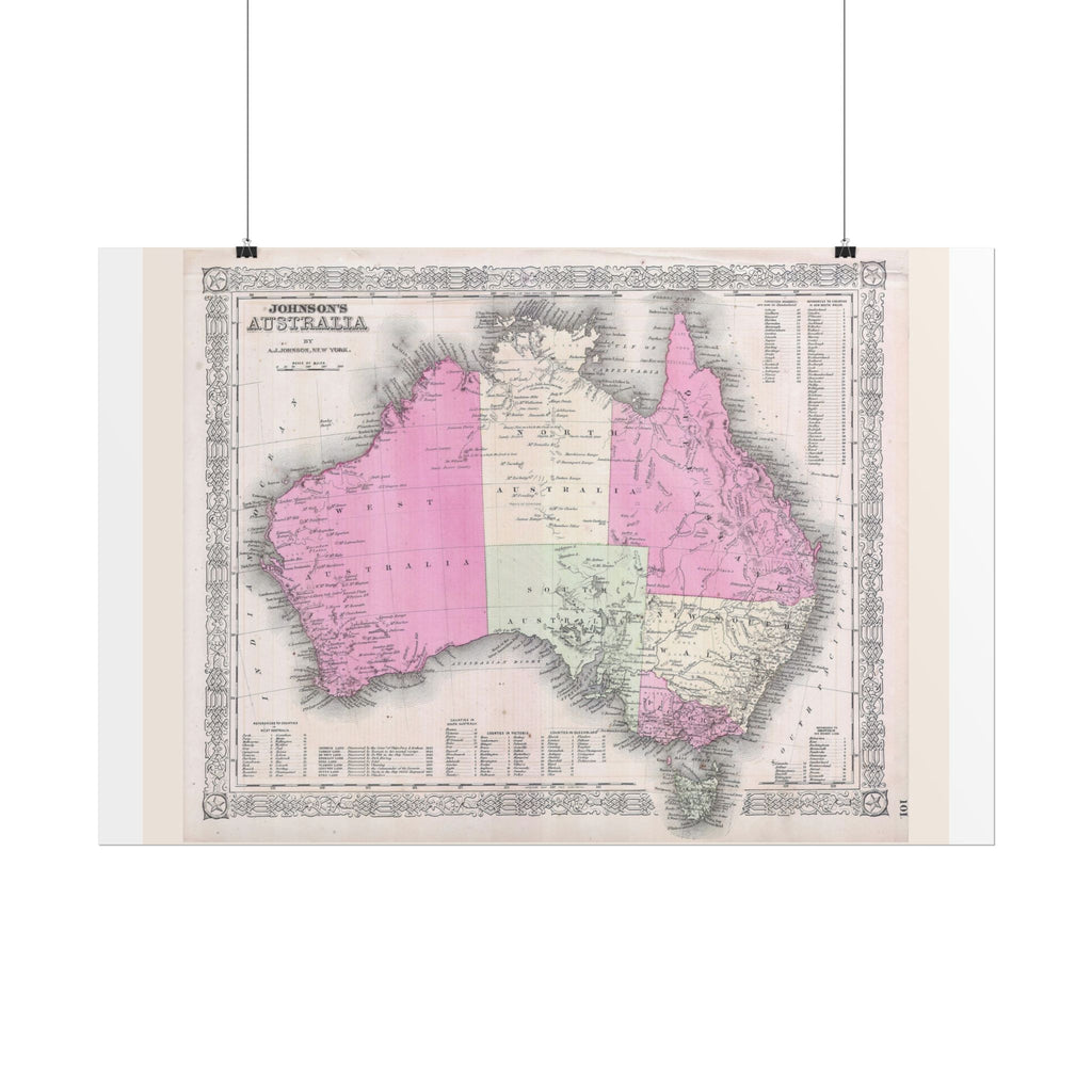 Australia Historic Map (c. 1865) Rolled Poster | Vintage Map Wall Art