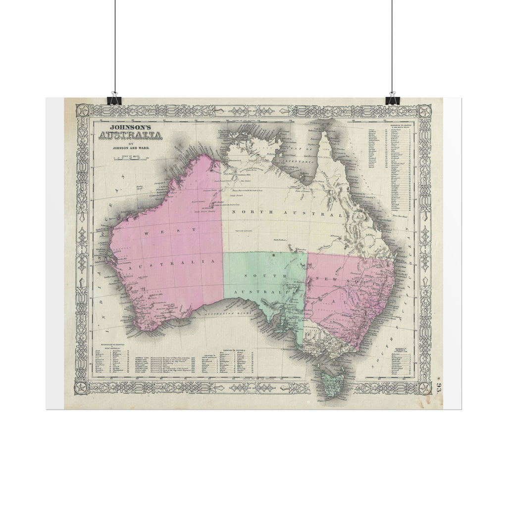 Australia Historic Map (c. 1863) Rolled Poster | Vintage Map Wall Art