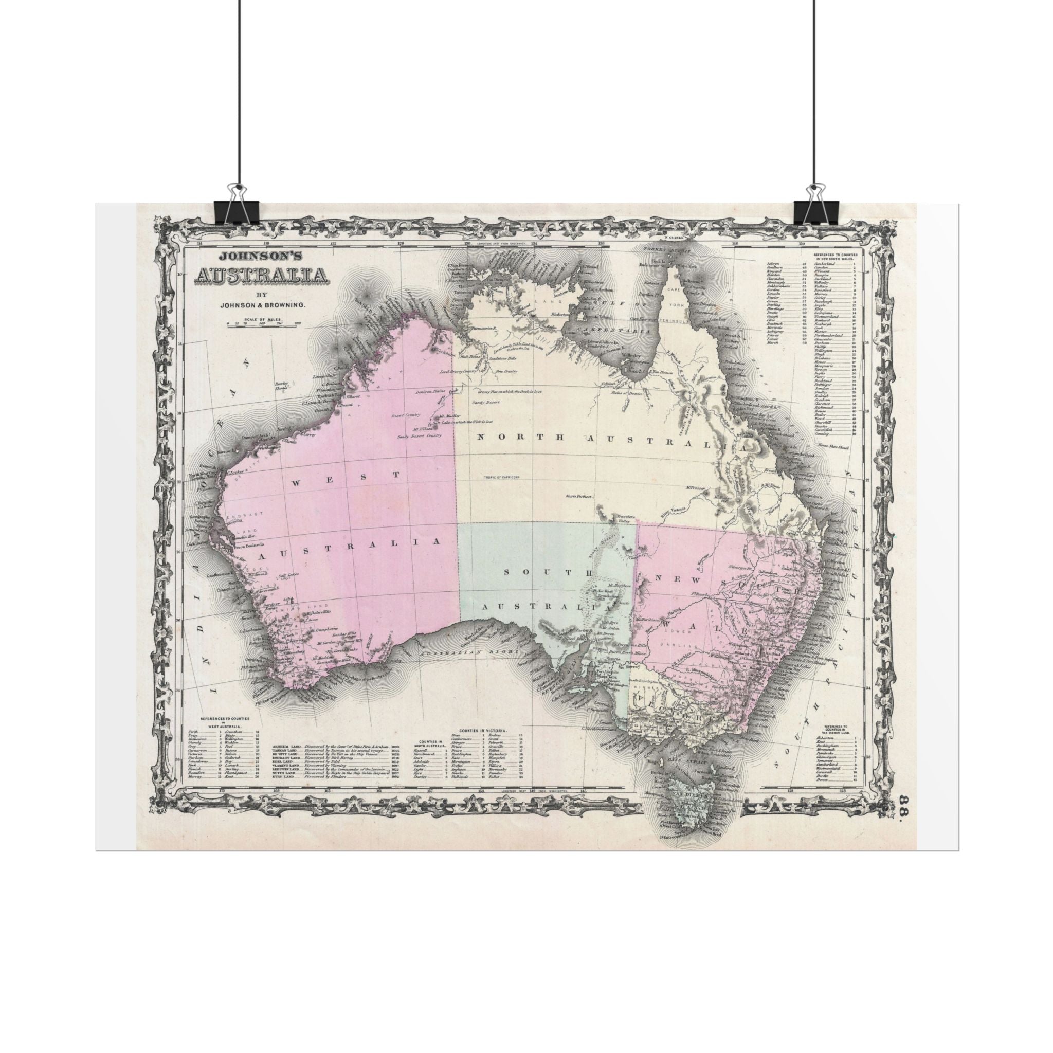Australia Historic Map (c. 1861) Rolled Poster | Vintage Map Wall Art
