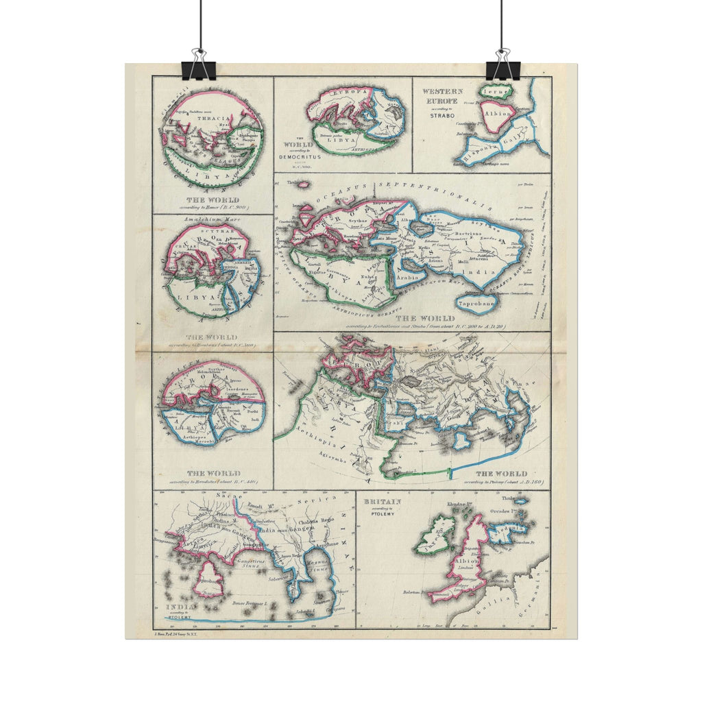 The Ancient World according to Homer, Ptolomy, Democritus, et al. Historic Map (c. 1867) Rolled Poster | Antique Map Wall Art