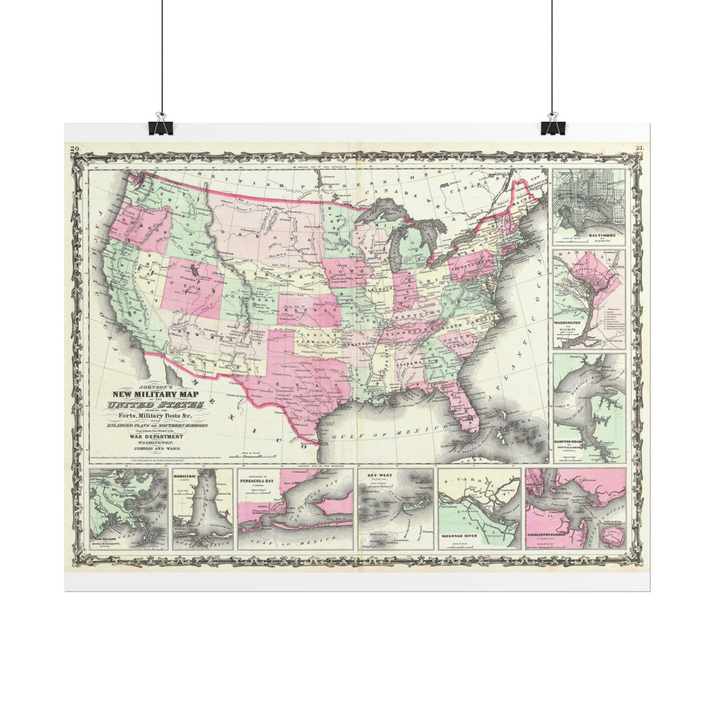 United States of America Historic Military Map (c. 1863) Rolled Poster | Vintage Map Wall Art