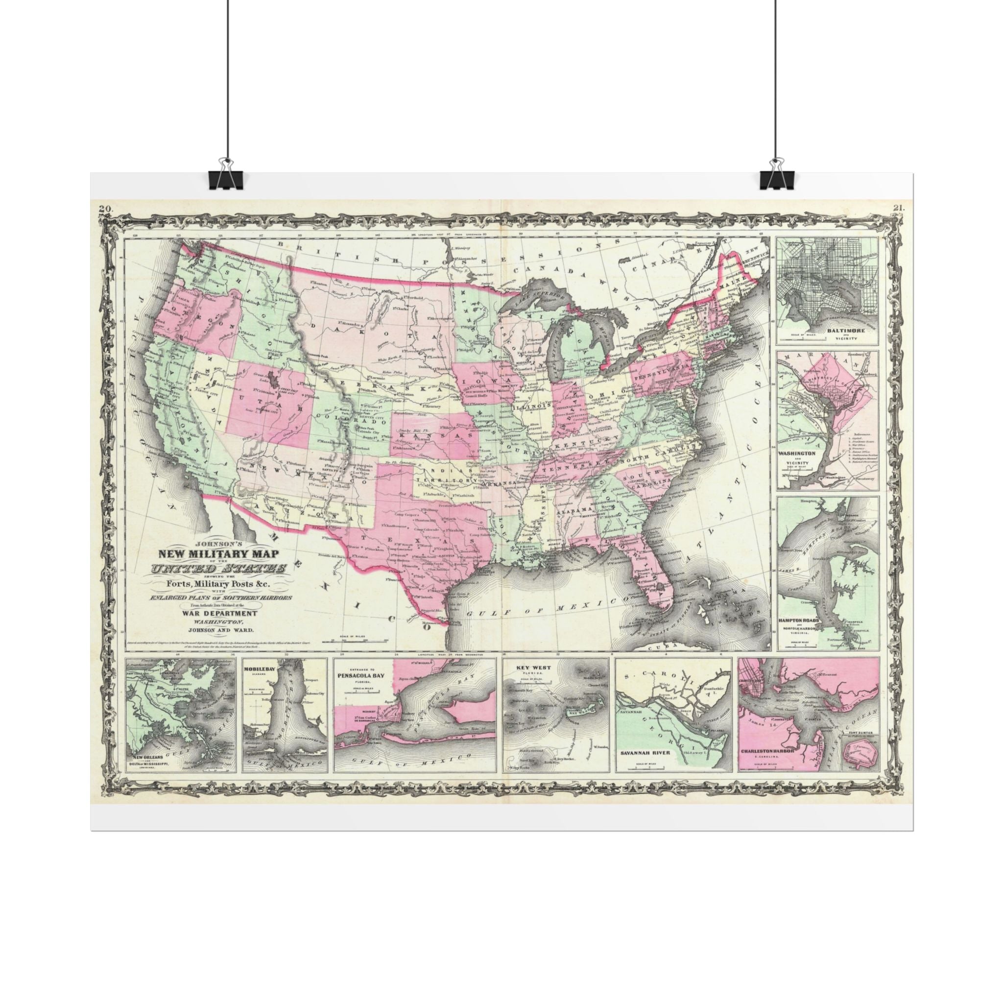 United States of America Historic Military Map (c. 1863) Rolled Poster | Vintage Map Wall Art