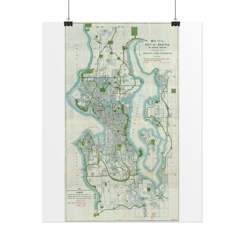 Seattle, Washington (c. 1911) Historic City Map Rolled Poster | Vintage Map Wall Art