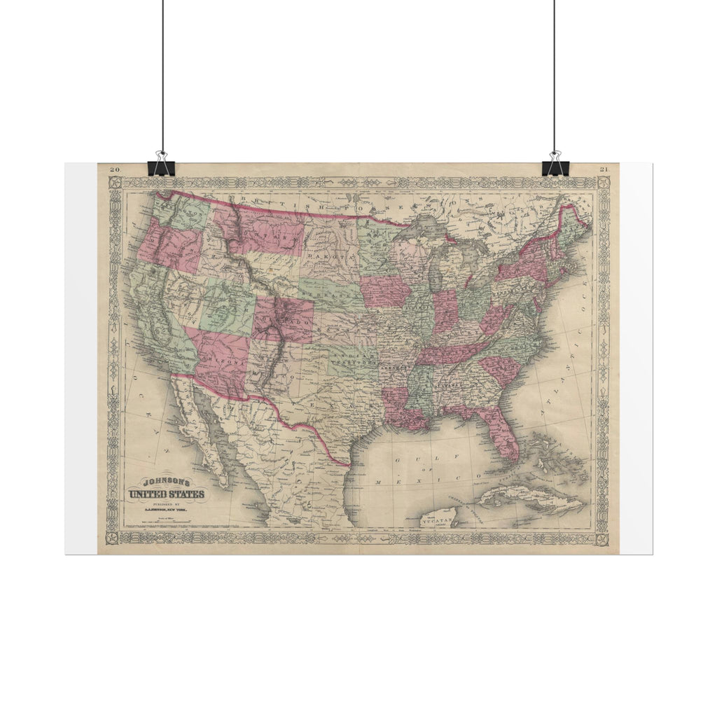 United States of America Historic Map (c. 1866) Rolled Poster | Vintage Map Wall Art