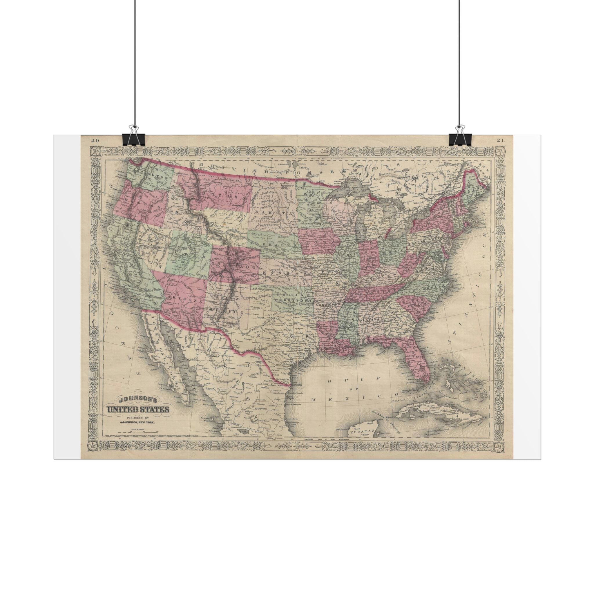 United States of America Historic Map (c. 1866) Rolled Poster | Vintage Map Wall Art