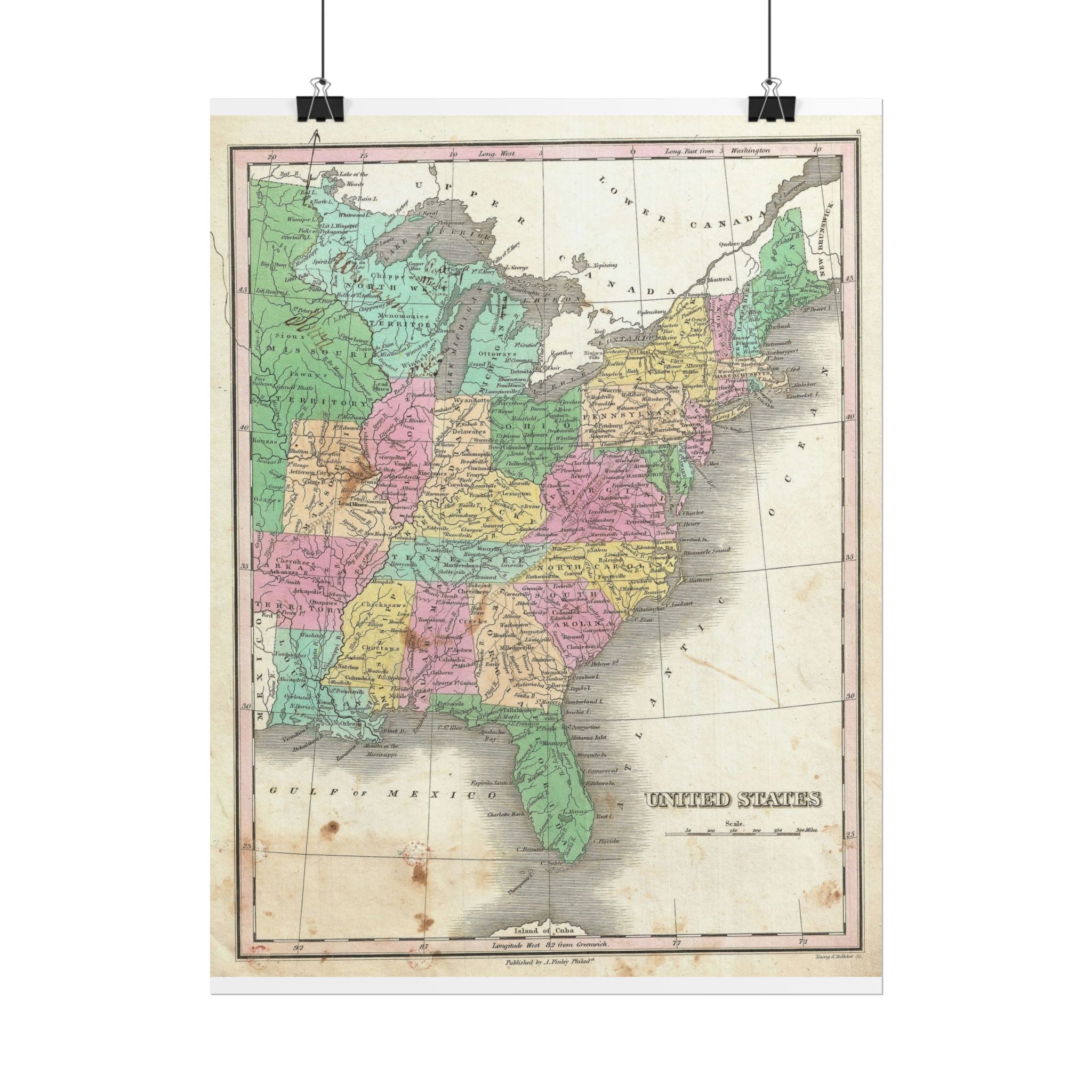 United States of America Historic Map (c. 1827) Rolled Poster | Vintage Map Wall Art