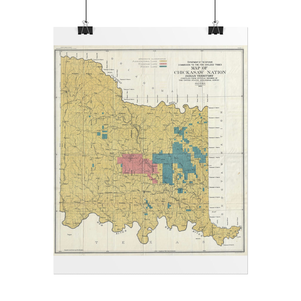 Chickasaw Nation, Oklahoma (c. 1900) Historic Map Rolled Poster | Vintage Map Wall Art