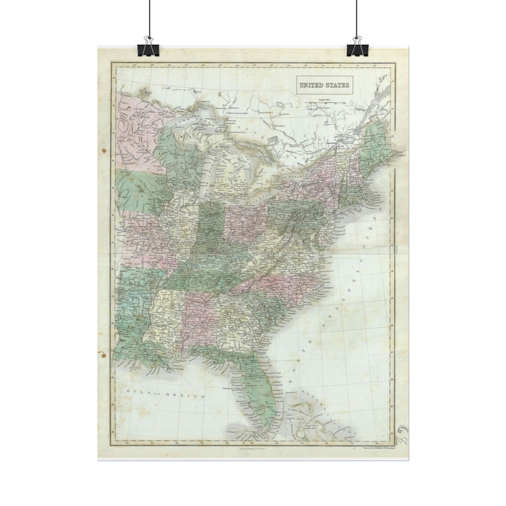 United States of America Historic Map (c. 1851) Rolled Poster | Vintage Map Wall Art