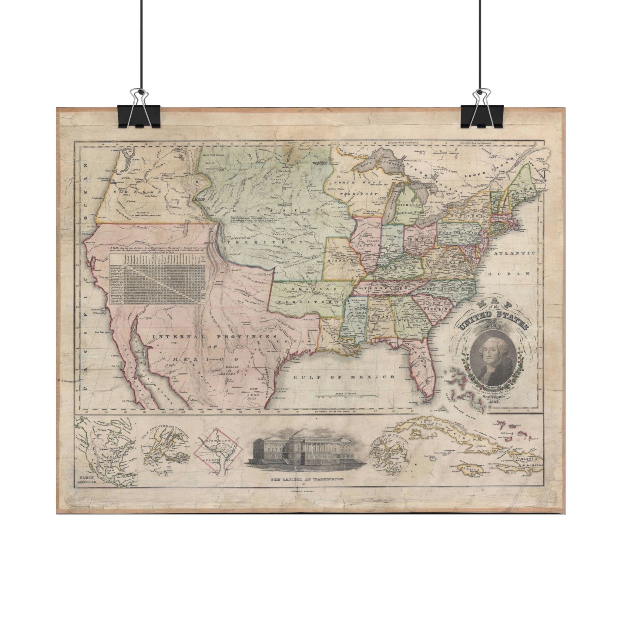 United States of America Historic Map (c. 1828) Rolled Poster | Vintage Map Wall Art
