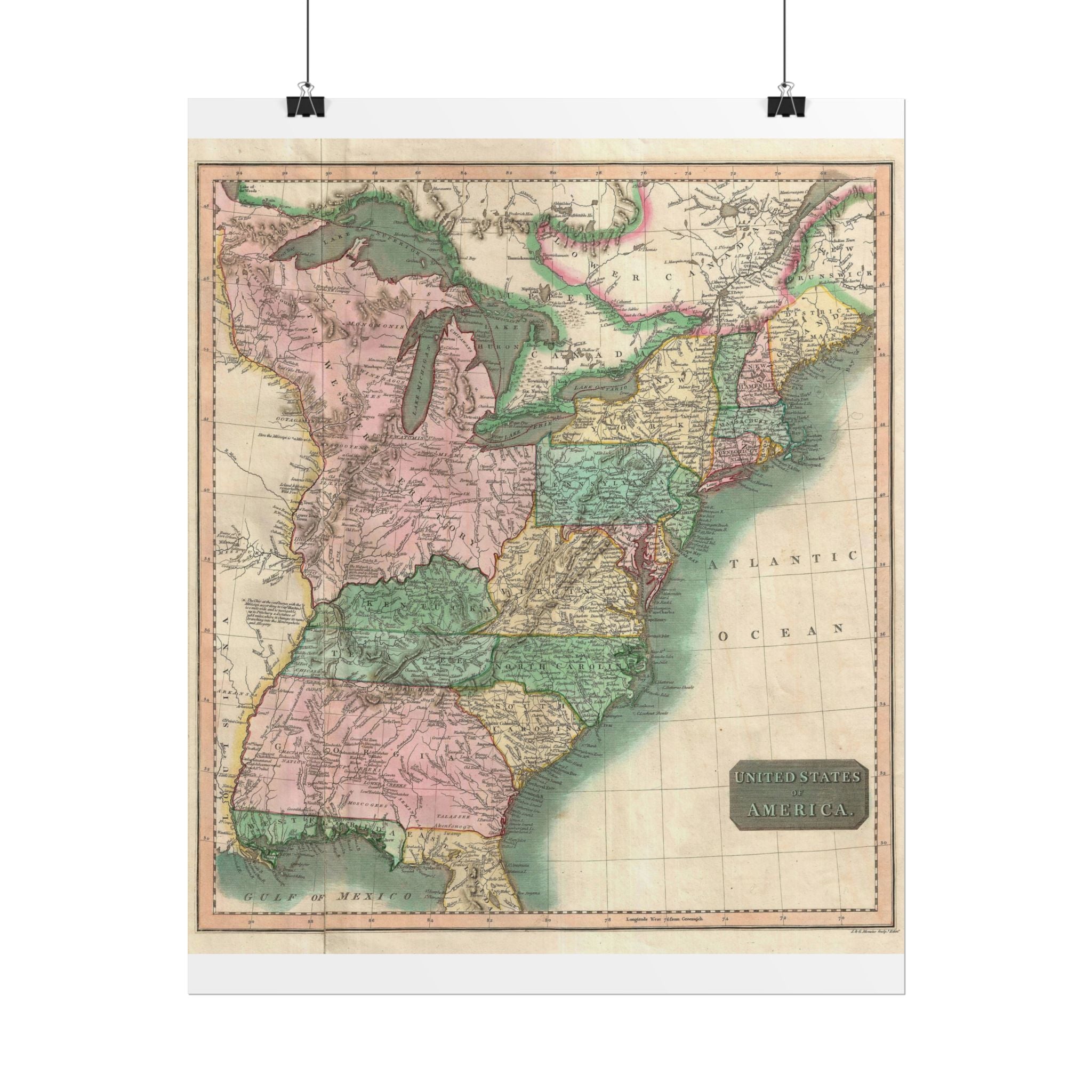 United States of America Historic Map (c. 1814) Rolled Poster | Vintage Map Wall Art