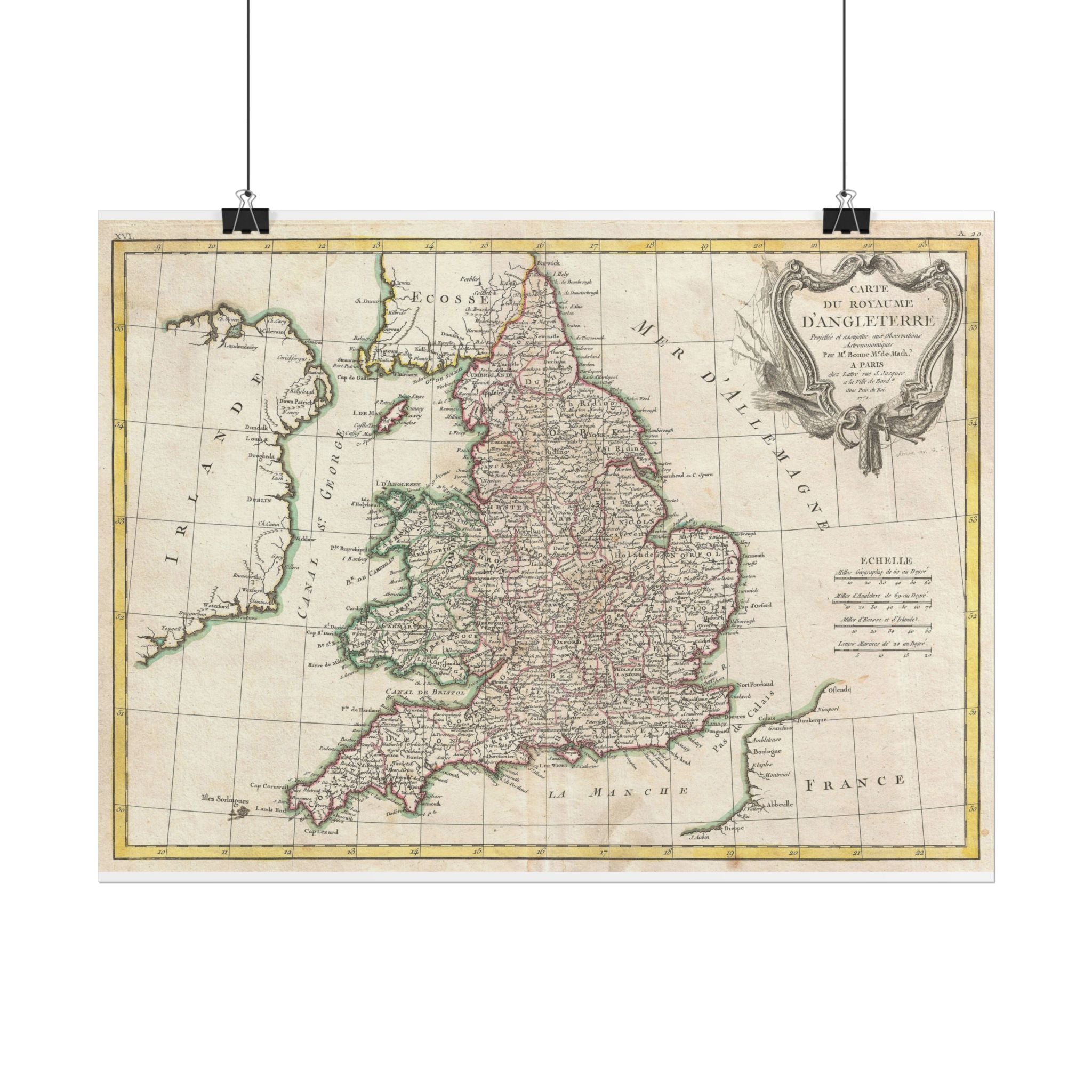 England Historic Map (c. 1772) Rolled Poster | Vintage Map Wall Art