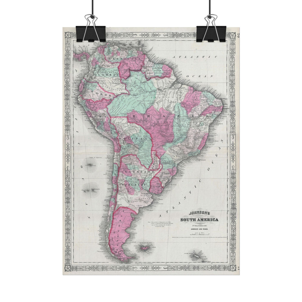 South America Antique Map (c. 1863) Rolled Poster | Vintage Map Wall Art