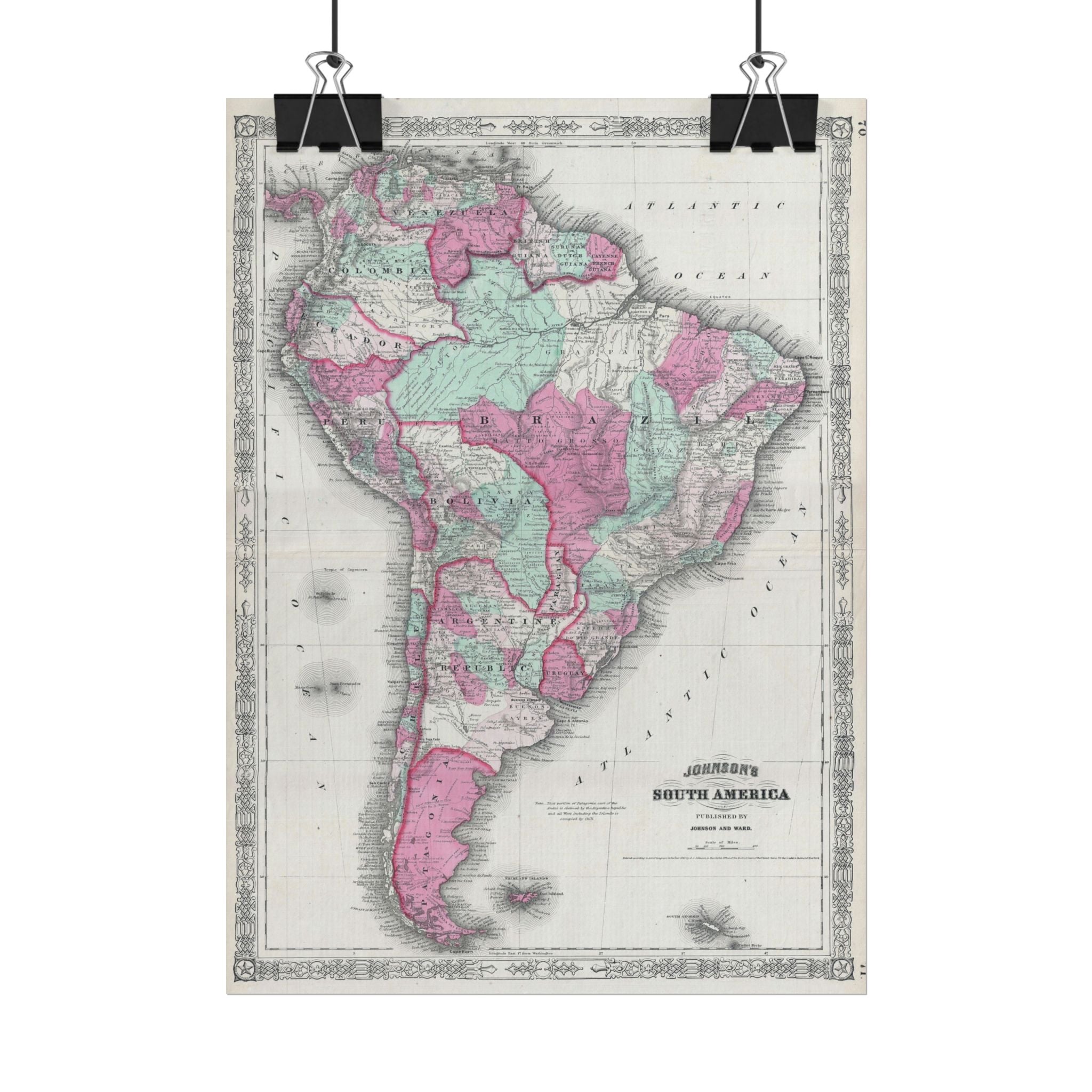 South America Antique Map (c. 1863) Rolled Poster | Vintage Map Wall Art