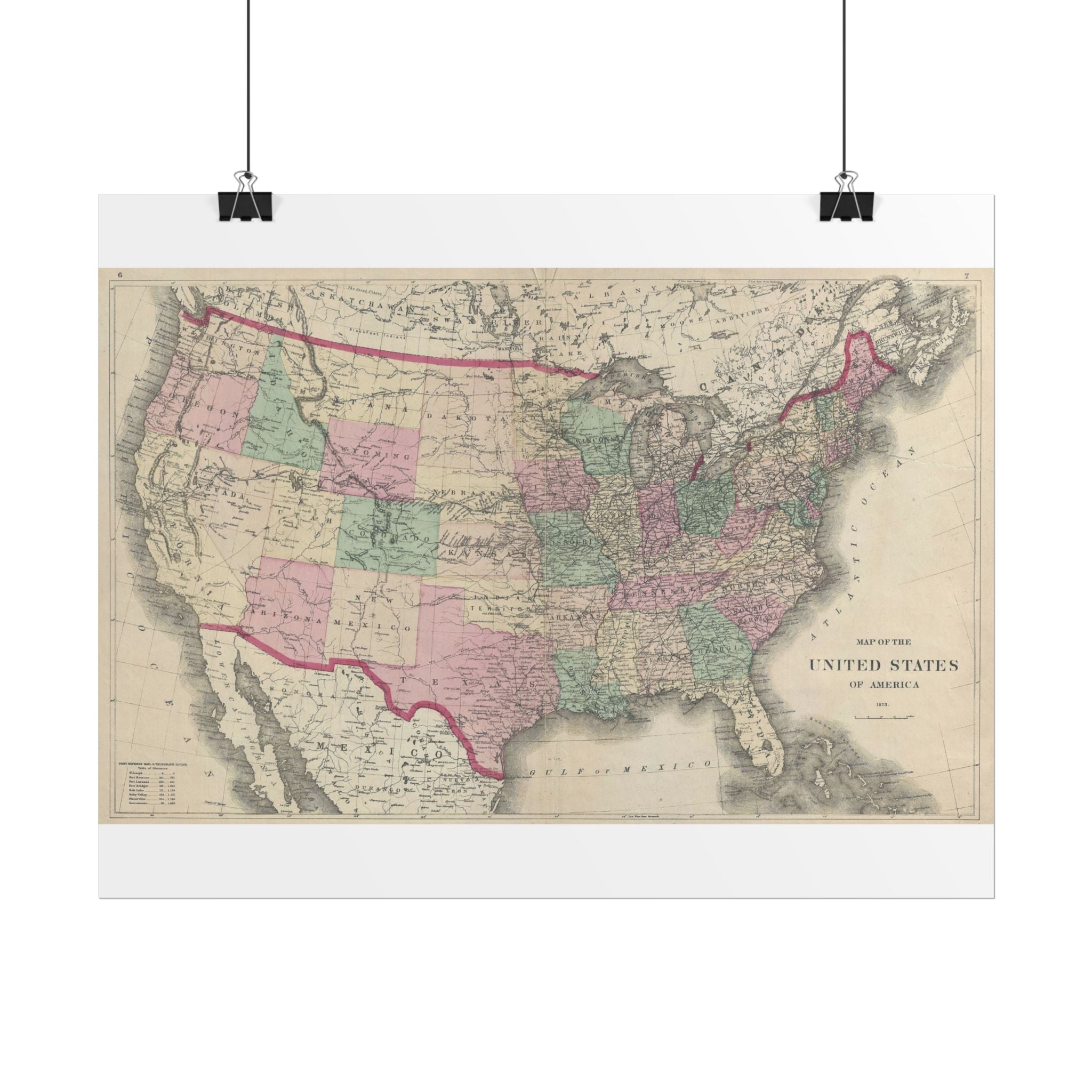 United States of America Historic Map (c. 1873) Rolled Poster | Vintage Map Wall Art