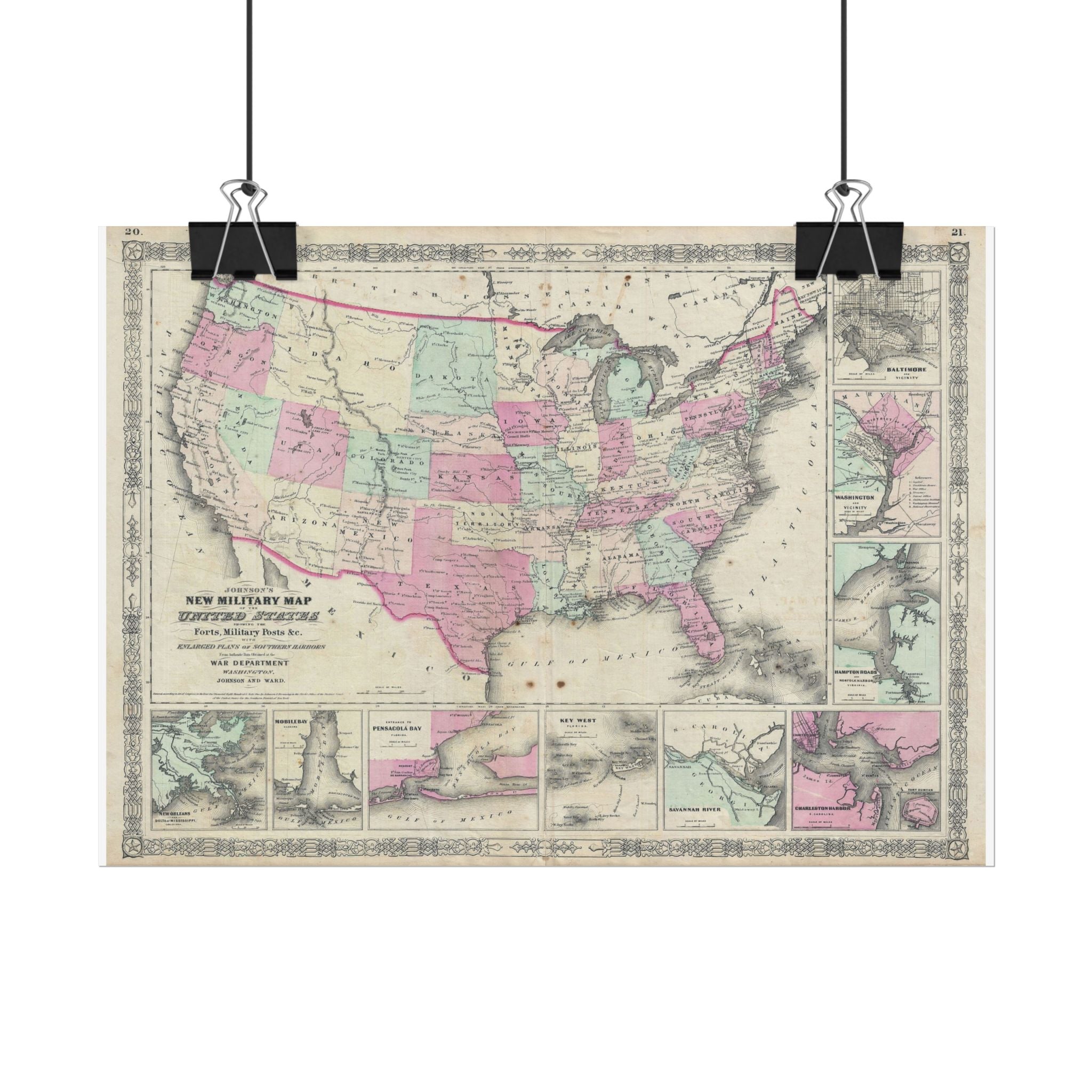 United States of America Historic Map (c. 1863) Rolled Poster | Vintage Map Wall Art