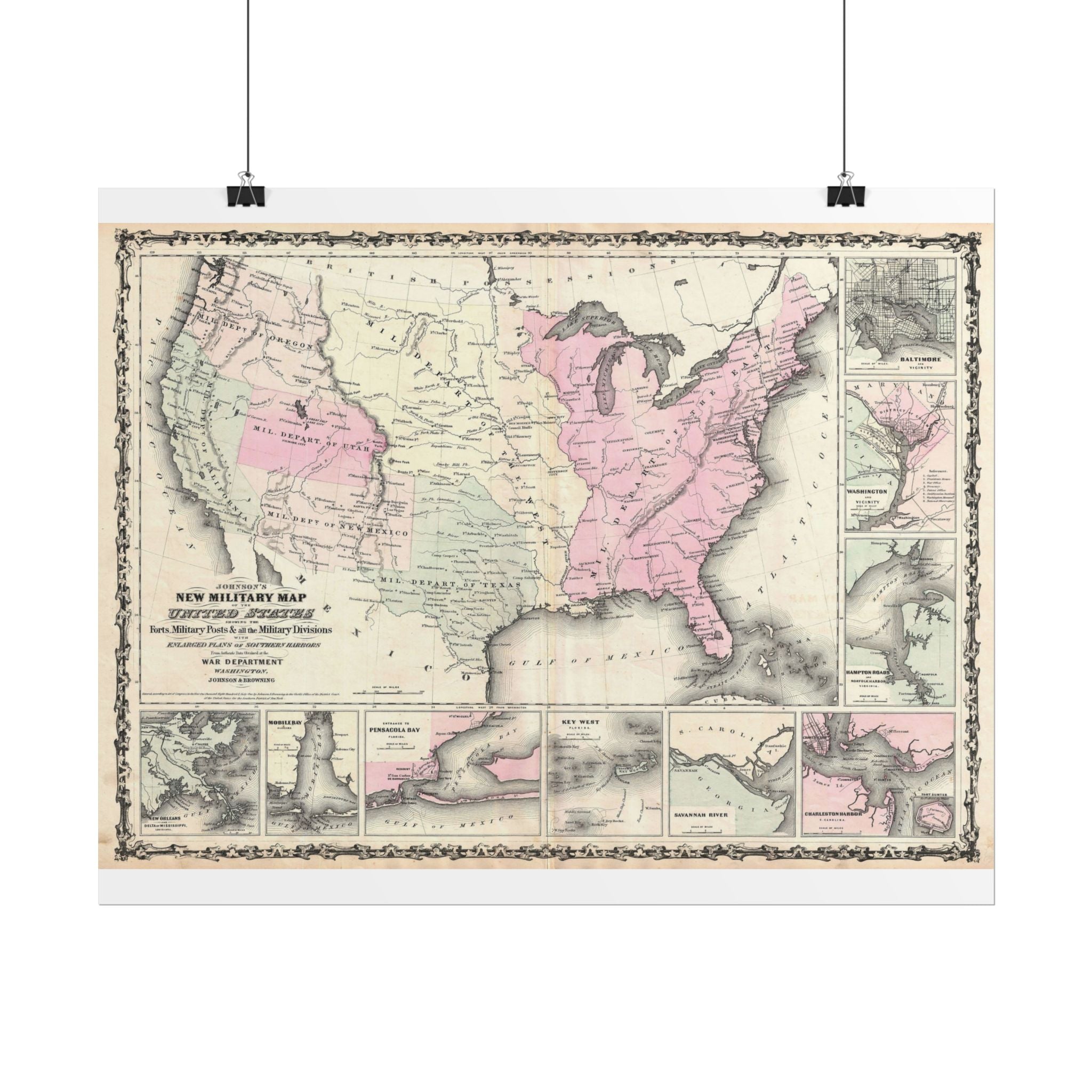 United States of America Historic Military Map (c. 1861) Rolled Poster | Vintage Map Wall Art