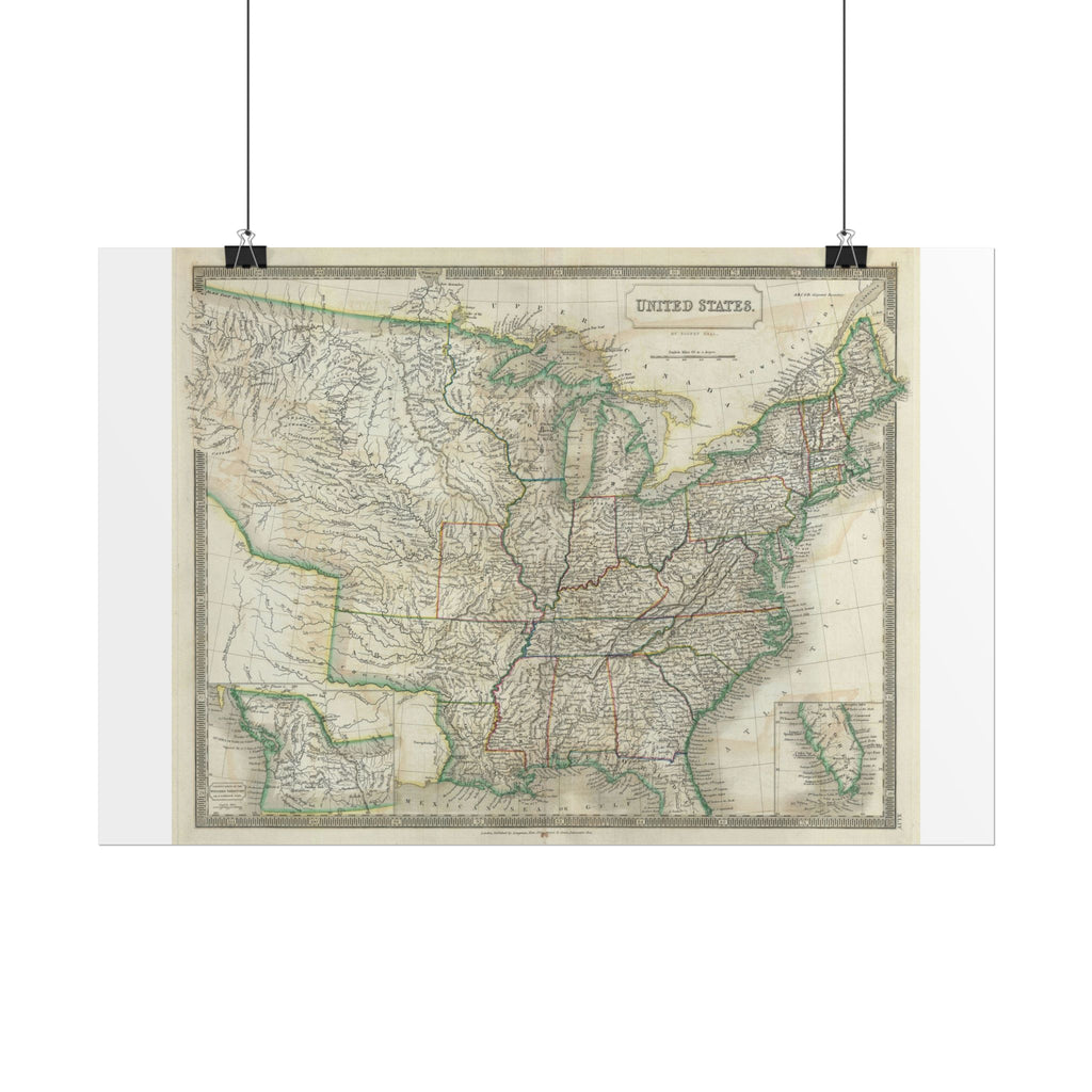 United States of America Historic Map (c. 1835) Rolled Poster | Vintage Map Wall Art