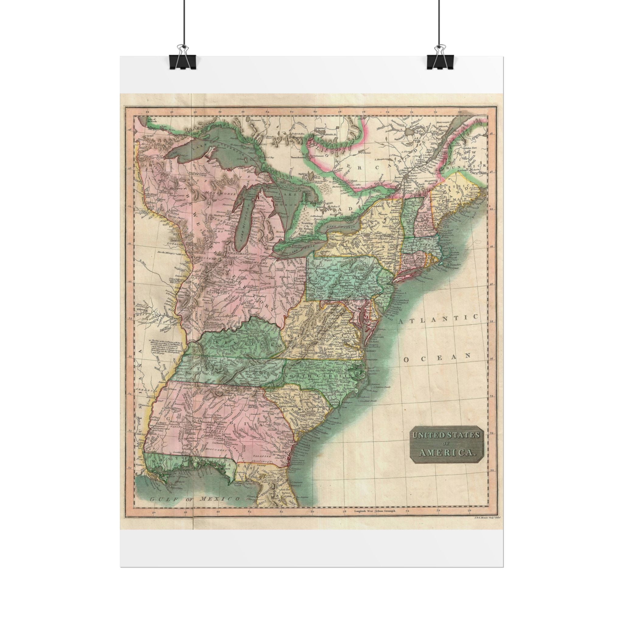 United States of America Historic Map (c. 1814) Rolled Poster | Vintage Map Wall Art