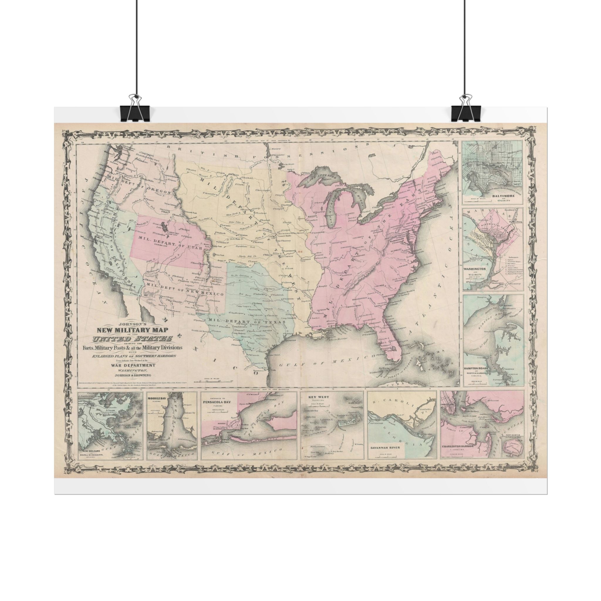 United States of America Historic Military Map (c. 1861) Rolled Poster | Vintage Map Wall Art