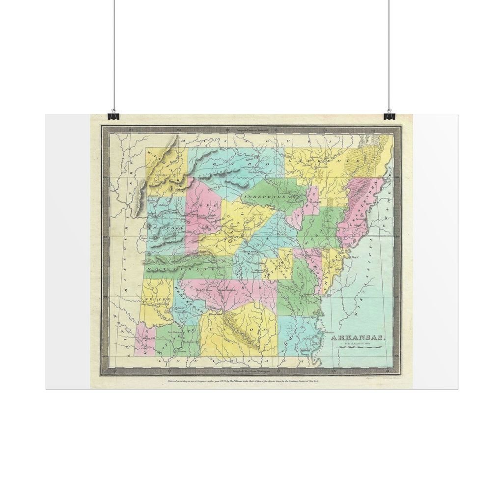Arkansas Historic Map (c. 1852) Rolled Poster | Antique State Map Wall Art