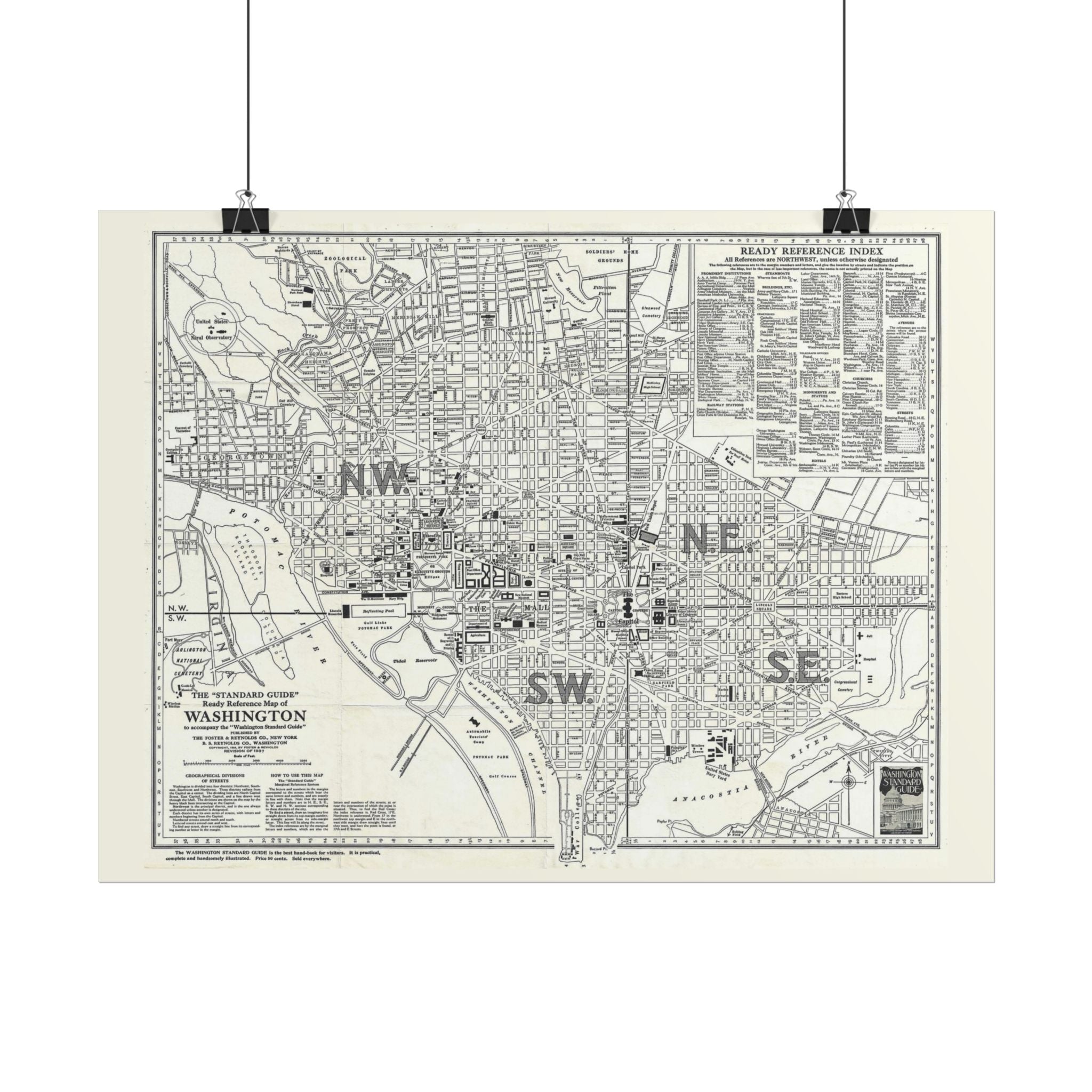 Washington DC (c. 1937) Historic City Map Rolled Poster | Vintage Map Wall Art