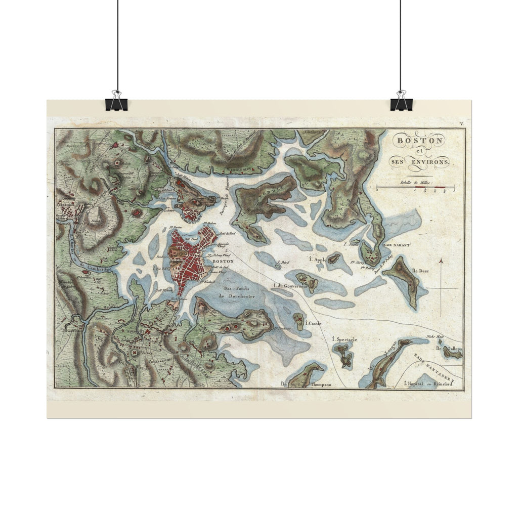Boston, Massachusetts (c. 1807) Historic City Map Rolled Poster | Antique Map Wall Art
