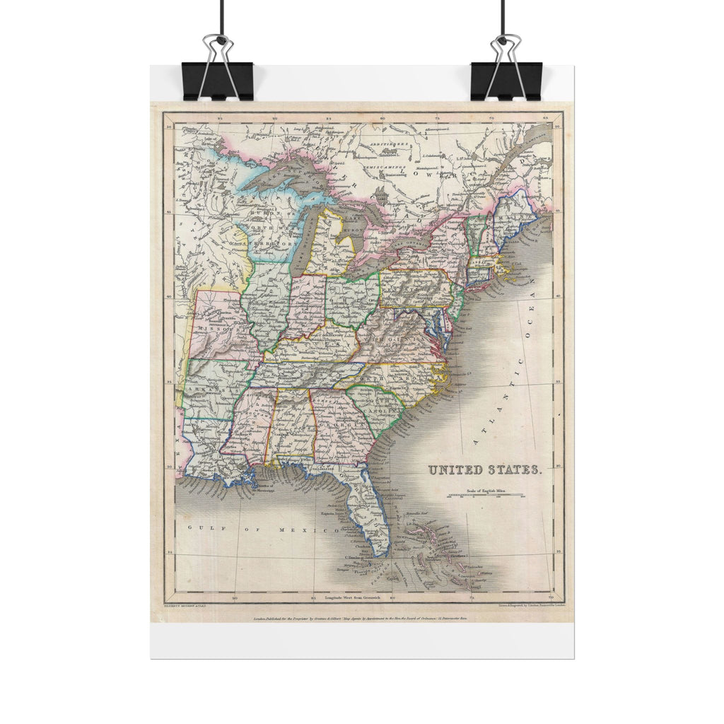 United States of America Historic Map (c. 1843) Rolled Poster | Vintage Map Wall Art