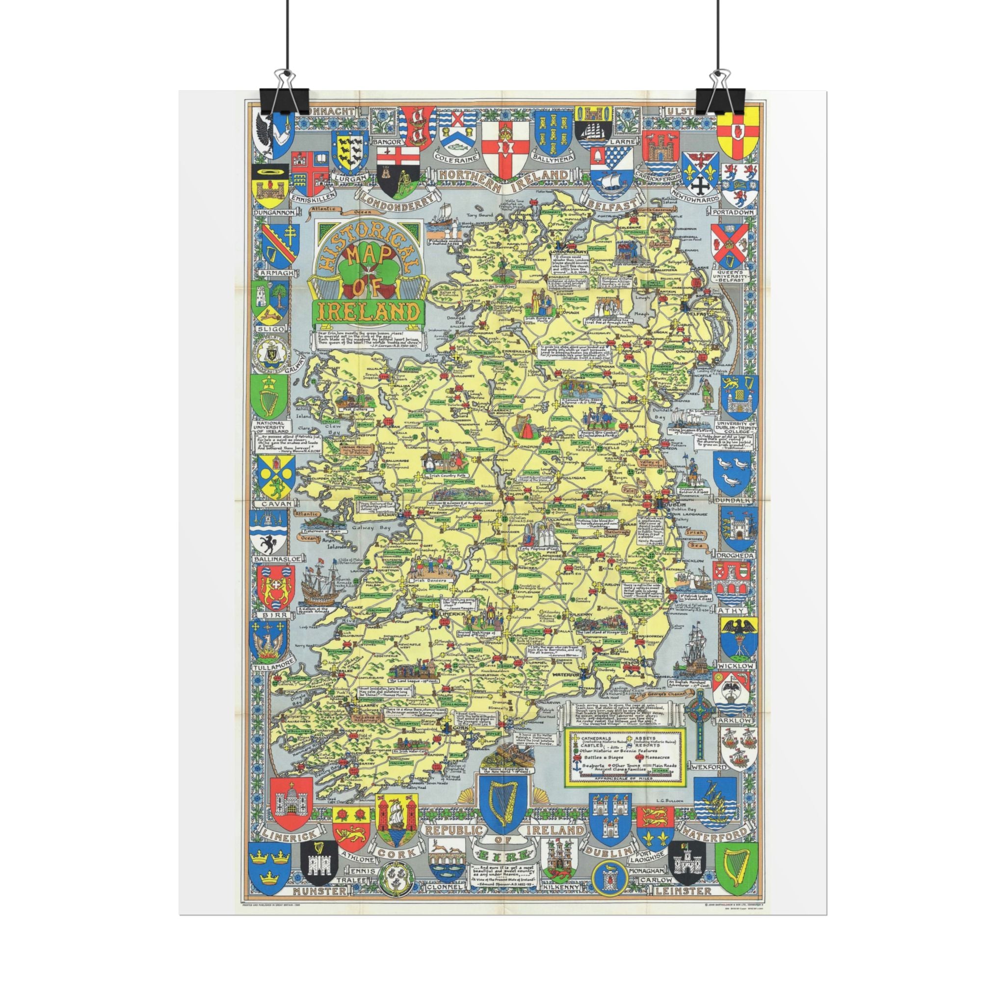 Ireland Historic Pictorial Map (c. 1963) Rolled Poster | Vintage Map Wall Art